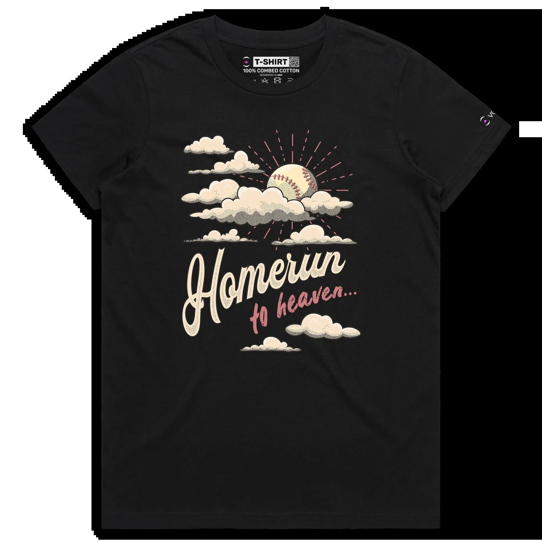 VOICEART Black Female Regular Home Run Heaven Funny Sports T-Shirt Premium Graphic Design Iconic Wordplay Tee Baseball Fans