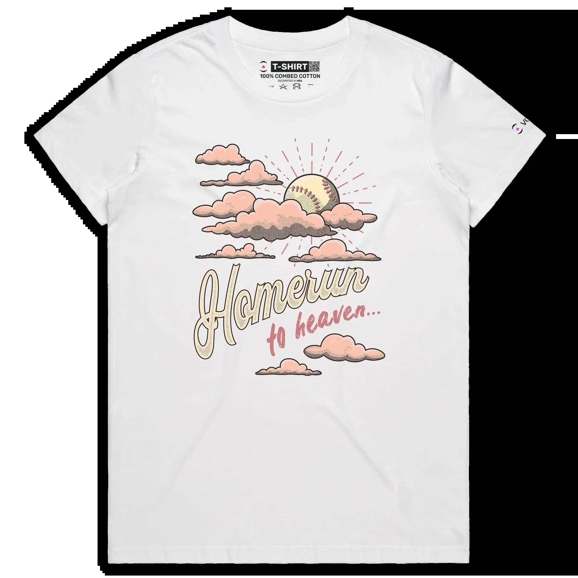 VOICEART White Female Regular Home Run Heaven Funny Sports T-Shirt Premium Graphic Design Iconic Wordplay Tee Baseball Fans