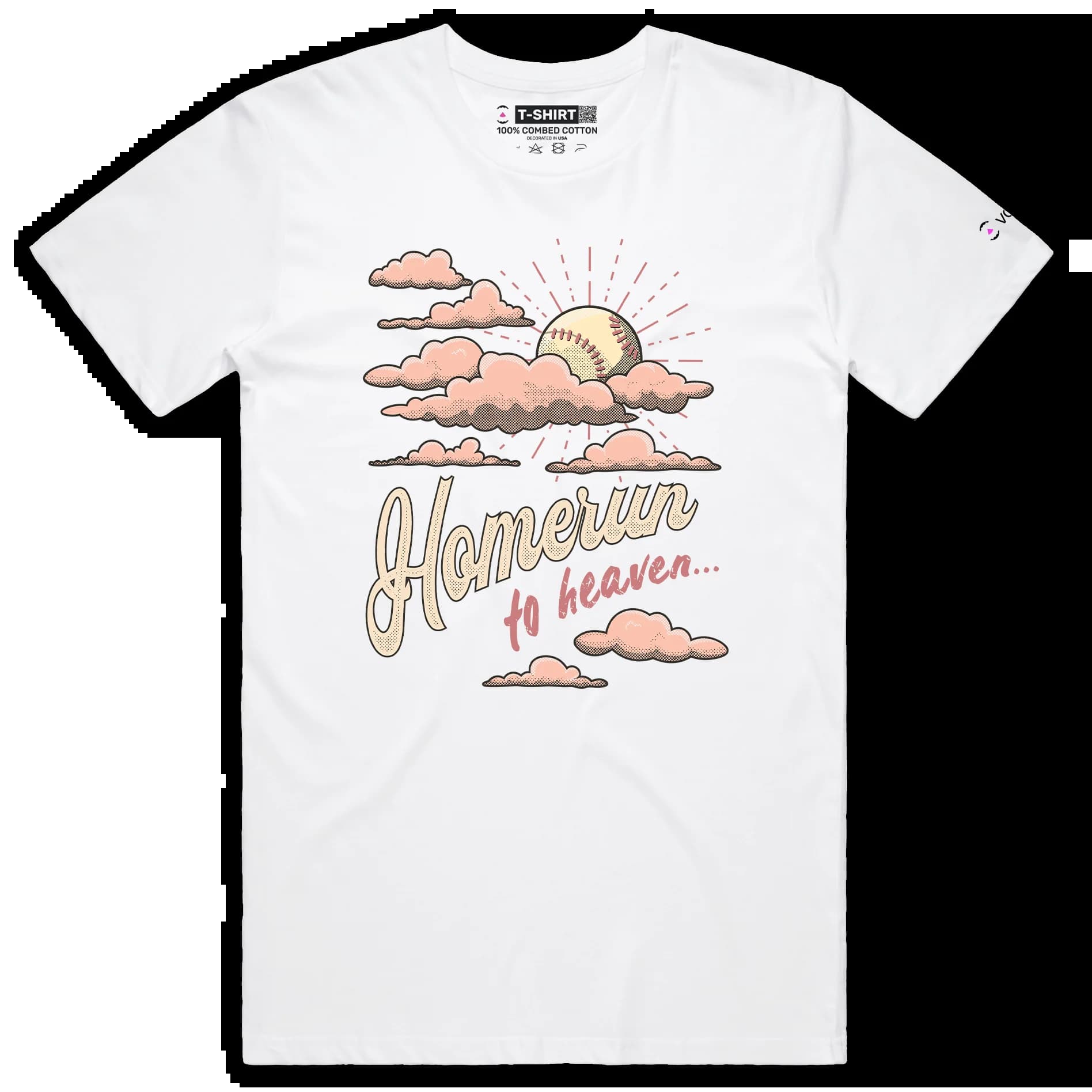 VOICEART White Male Regular Home Run Heaven Funny Sports T-Shirt Premium Graphic Design Iconic Wordplay Tee Baseball Fans