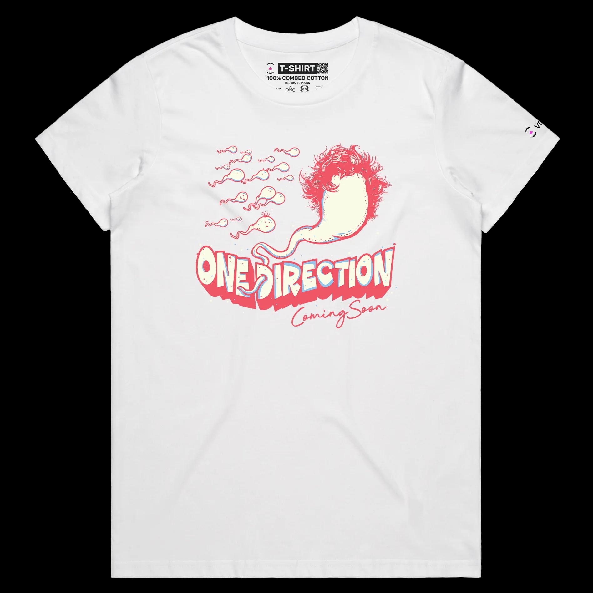 VOICEART White Female Regular One Direction Sperm Funny Music Themed T-Shirt Premium Graphic Popular Boy Band Tee