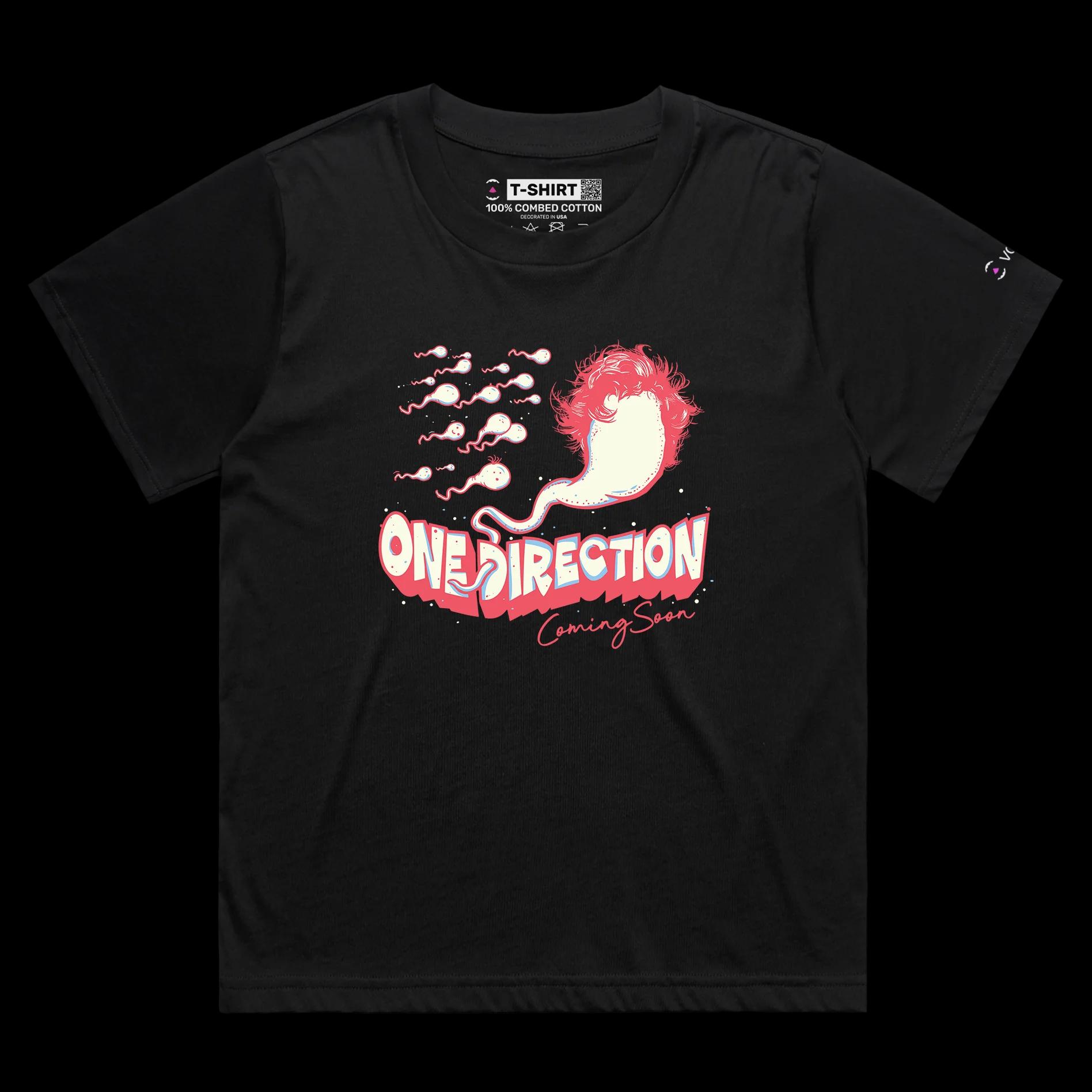 VOICEART Black Female Loose One Direction Sperm Funny Music Themed T-Shirt Premium Graphic Popular Boy Band Tee