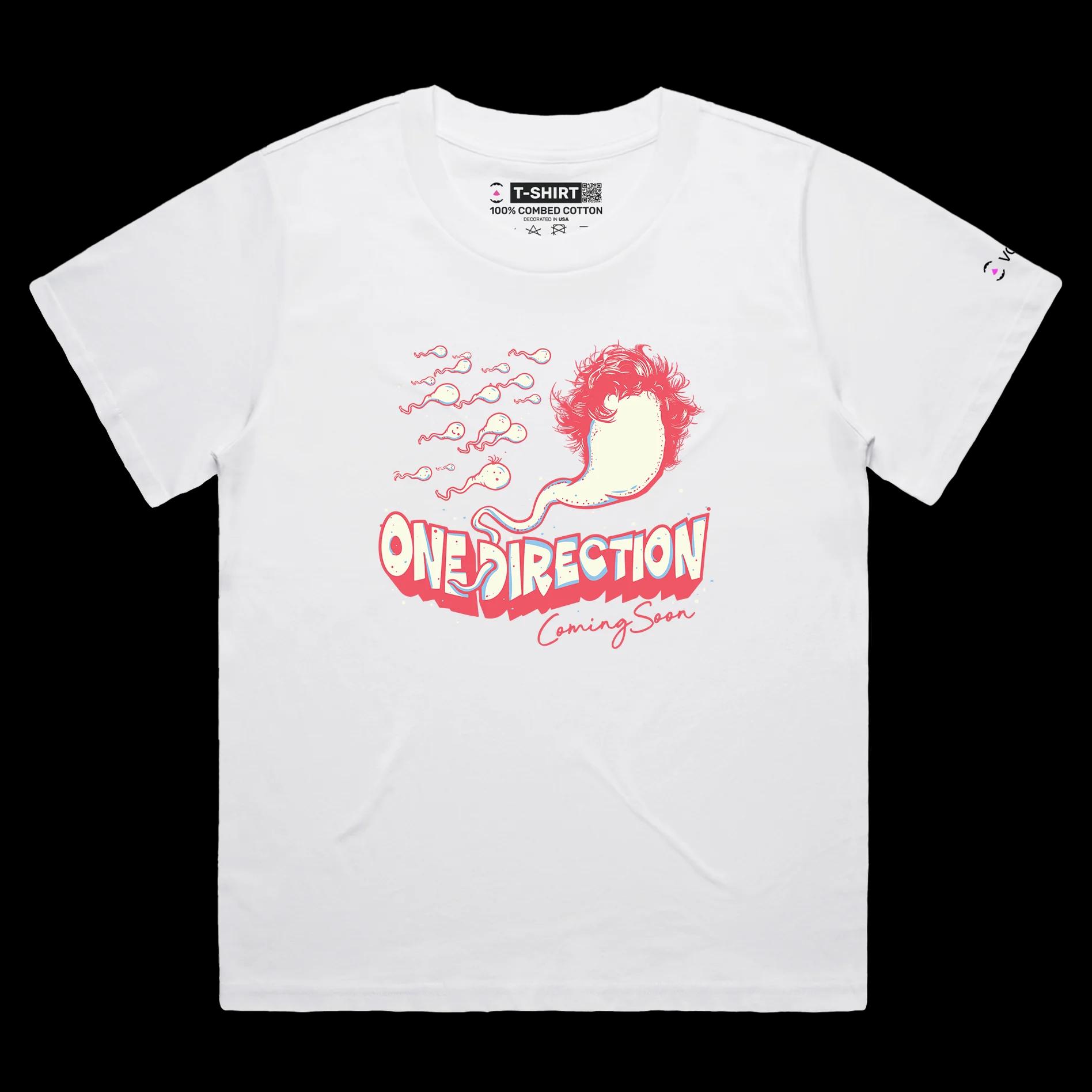 VOICEART White Female Loose One Direction Sperm Funny Music Themed T-Shirt Premium Graphic Popular Boy Band Tee