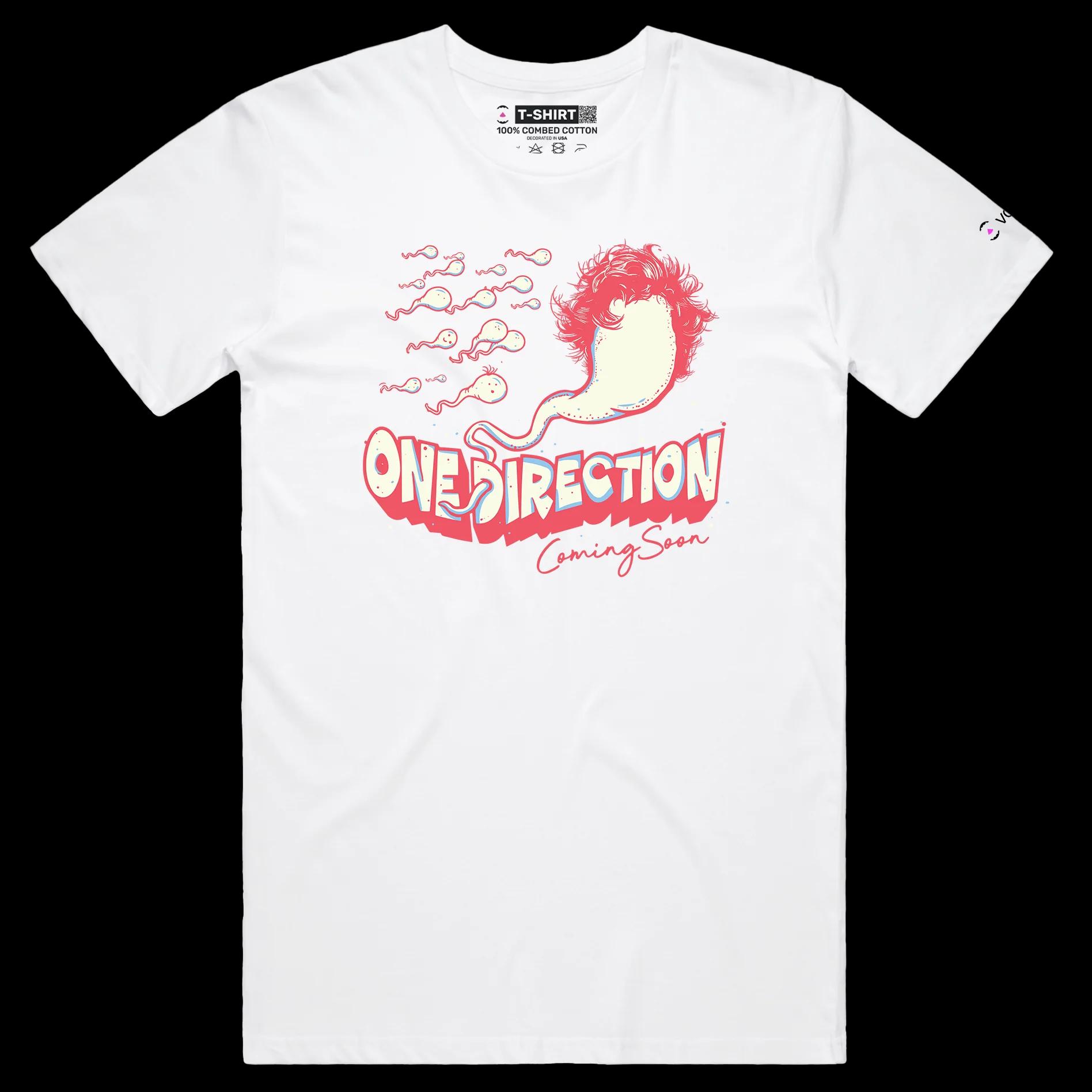 VOICEART White Male Regular One Direction Sperm Funny Music Themed T-Shirt Premium Graphic Popular Boy Band Tee