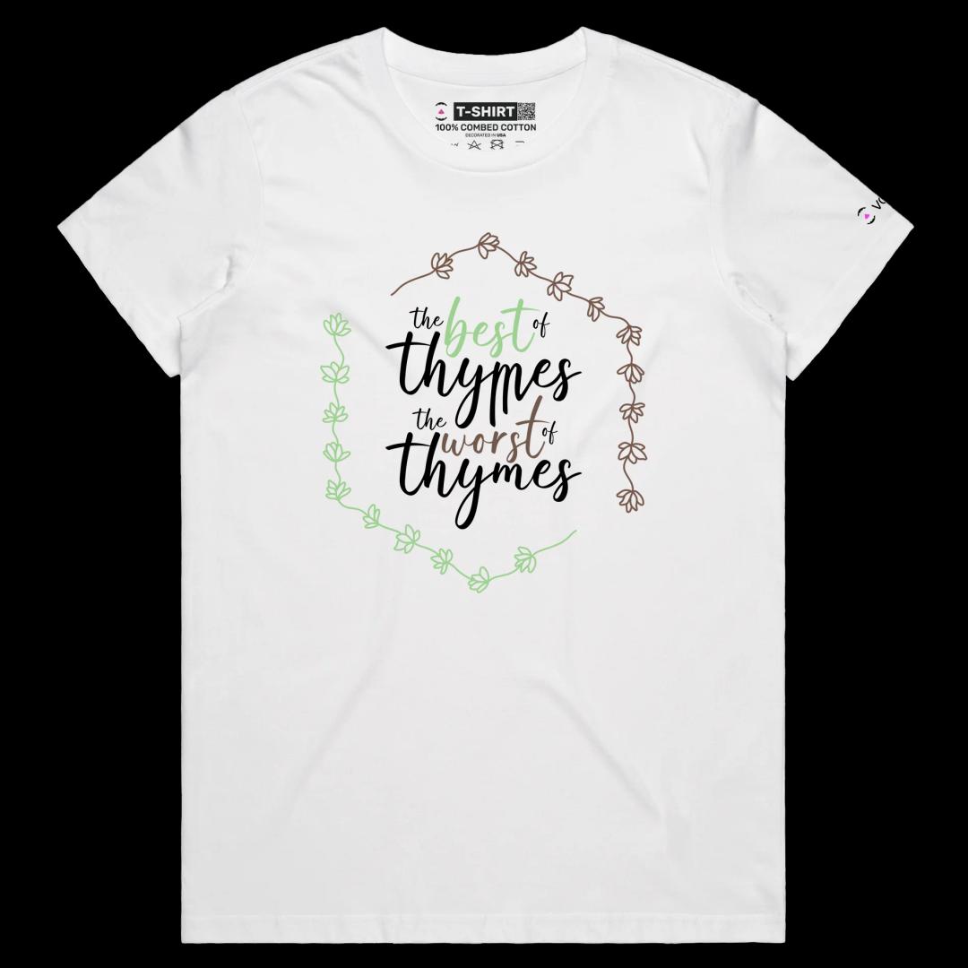 VOICEART White Female Regular Herbs and Plants Funny Wordplay T-Shirt with Premium Graphic Design Food and Spices Tee