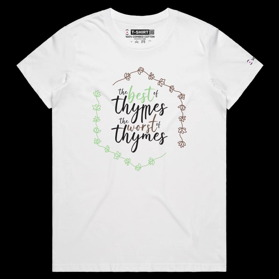VOICEART White Female Regular Herbs and Plants Funny Wordplay T-Shirt with Premium Graphic Design Food and Spices Tee
