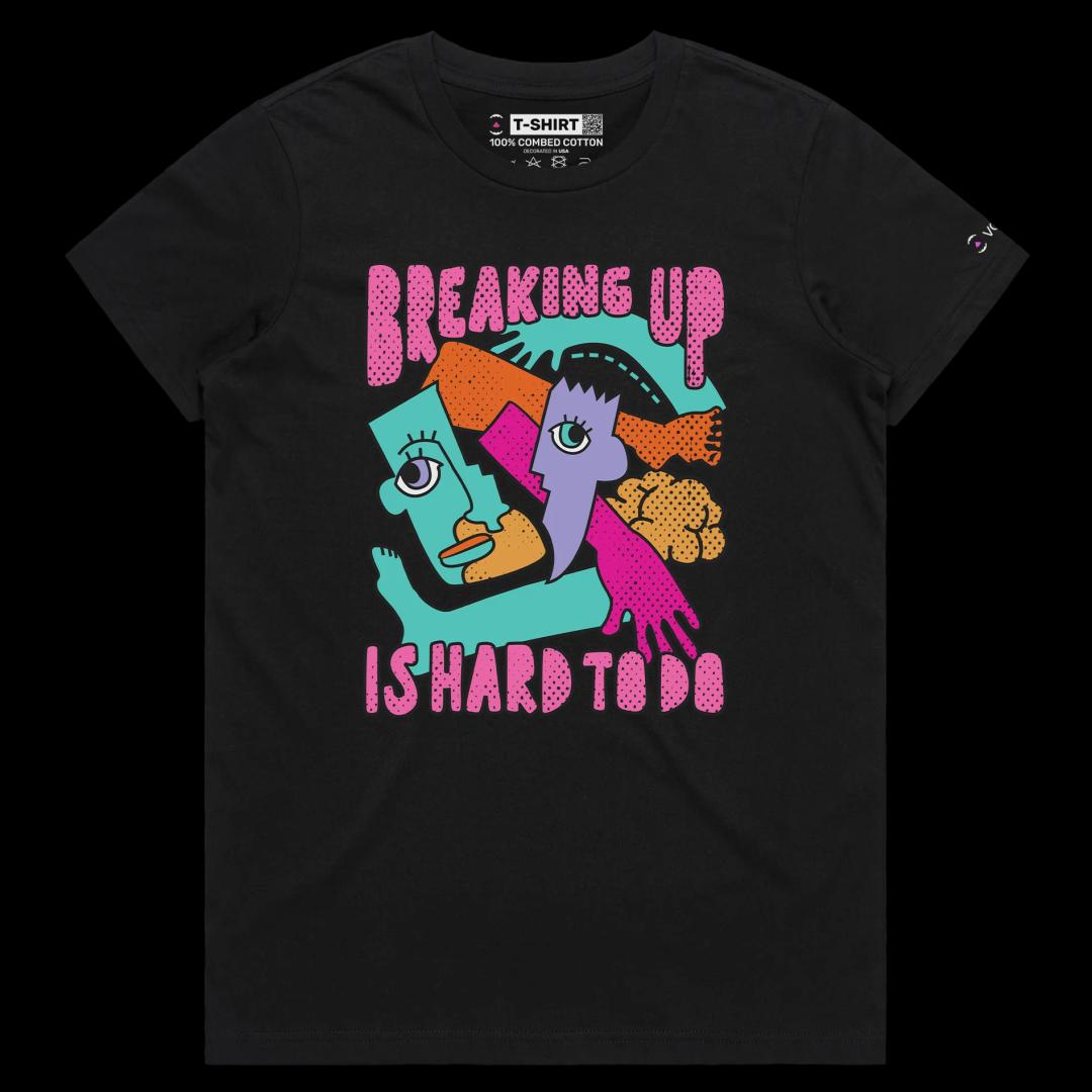 VOICEART Black Female Regular Relationship Break Up T-Shirt Premium Quality Funny Dating Theme Boyfriend Girlfriend Tee