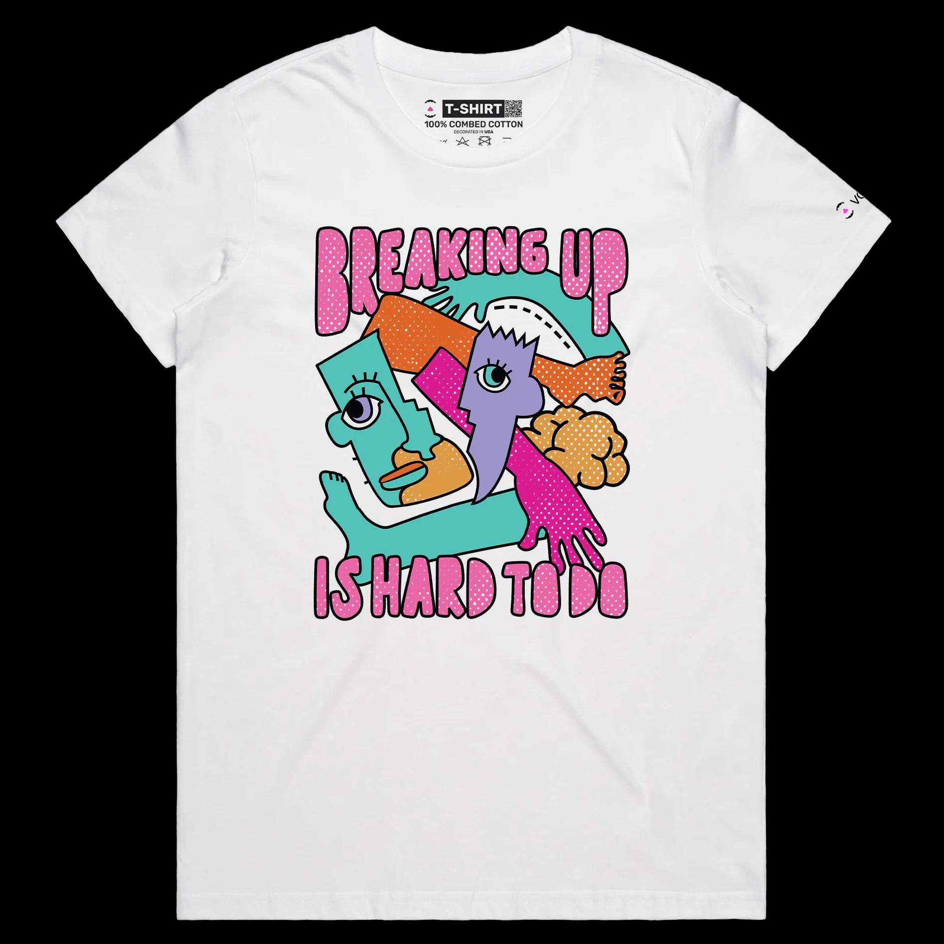 VOICEART White Female Regular Relationship Break Up T-Shirt Premium Quality Funny Dating Theme Boyfriend Girlfriend Tee