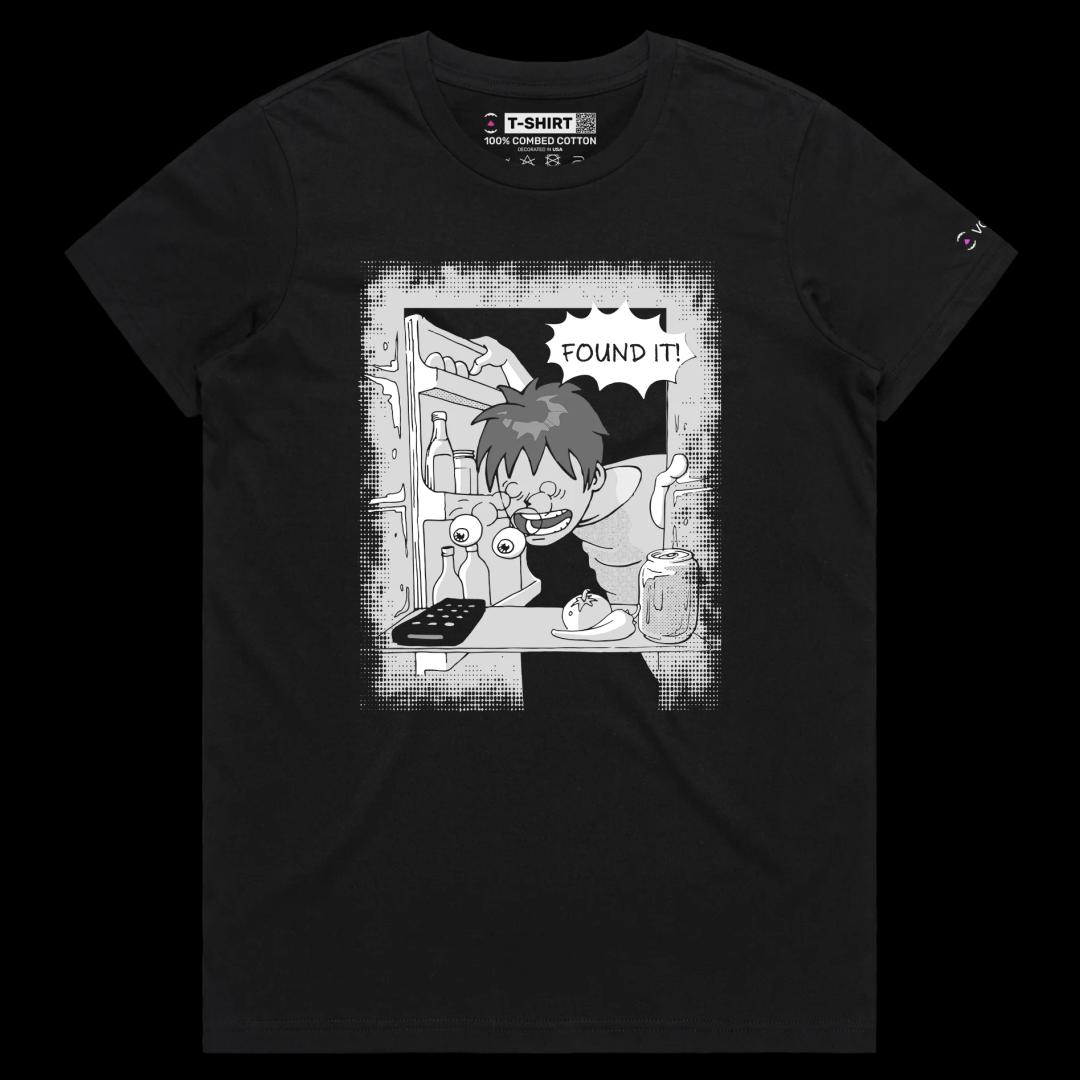 VOICEART Black Female Regular Remote in the Fridge TShirt with Premium Graphic and High Quality Design Funny Frozen Meal Tee