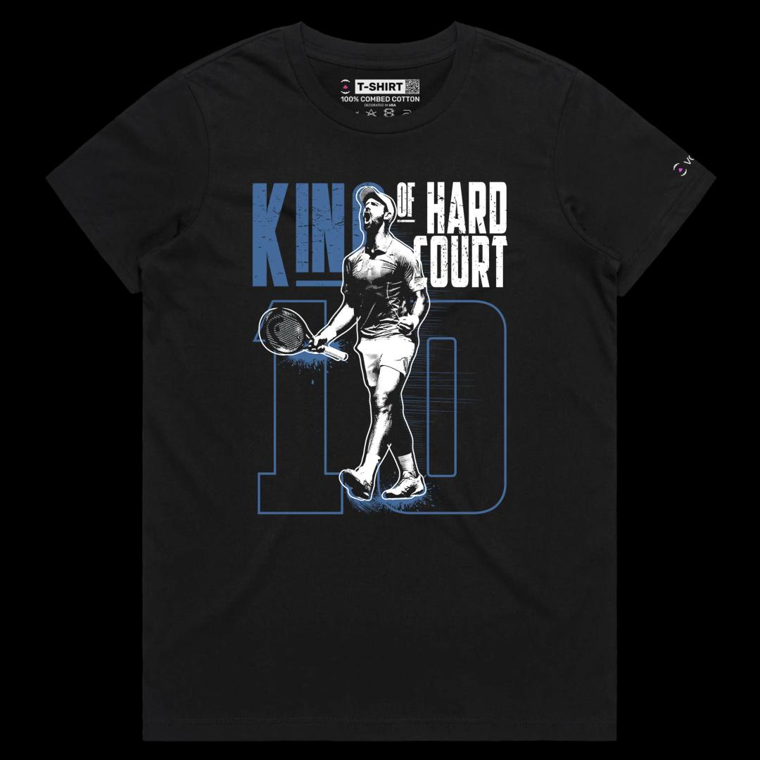 VOICEART Black Female Regular Djokovic The King of Hardcourt Sports T-Shirt Premium Grand Slam Superstar Tee for Tennis Fans