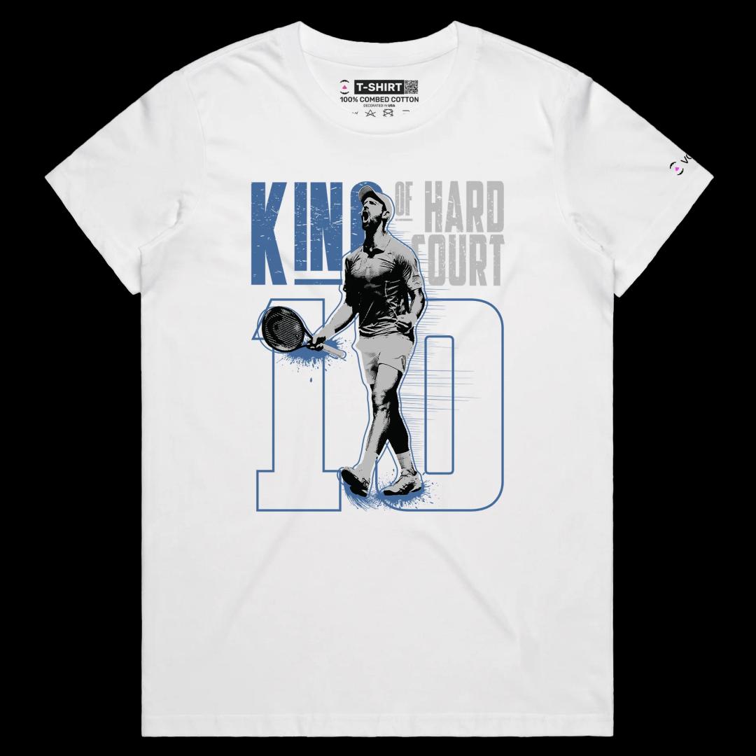 VOICEART White Female Regular Djokovic The King of Hardcourt Sports T-Shirt Premium Grand Slam Superstar Tee for Tennis Fans