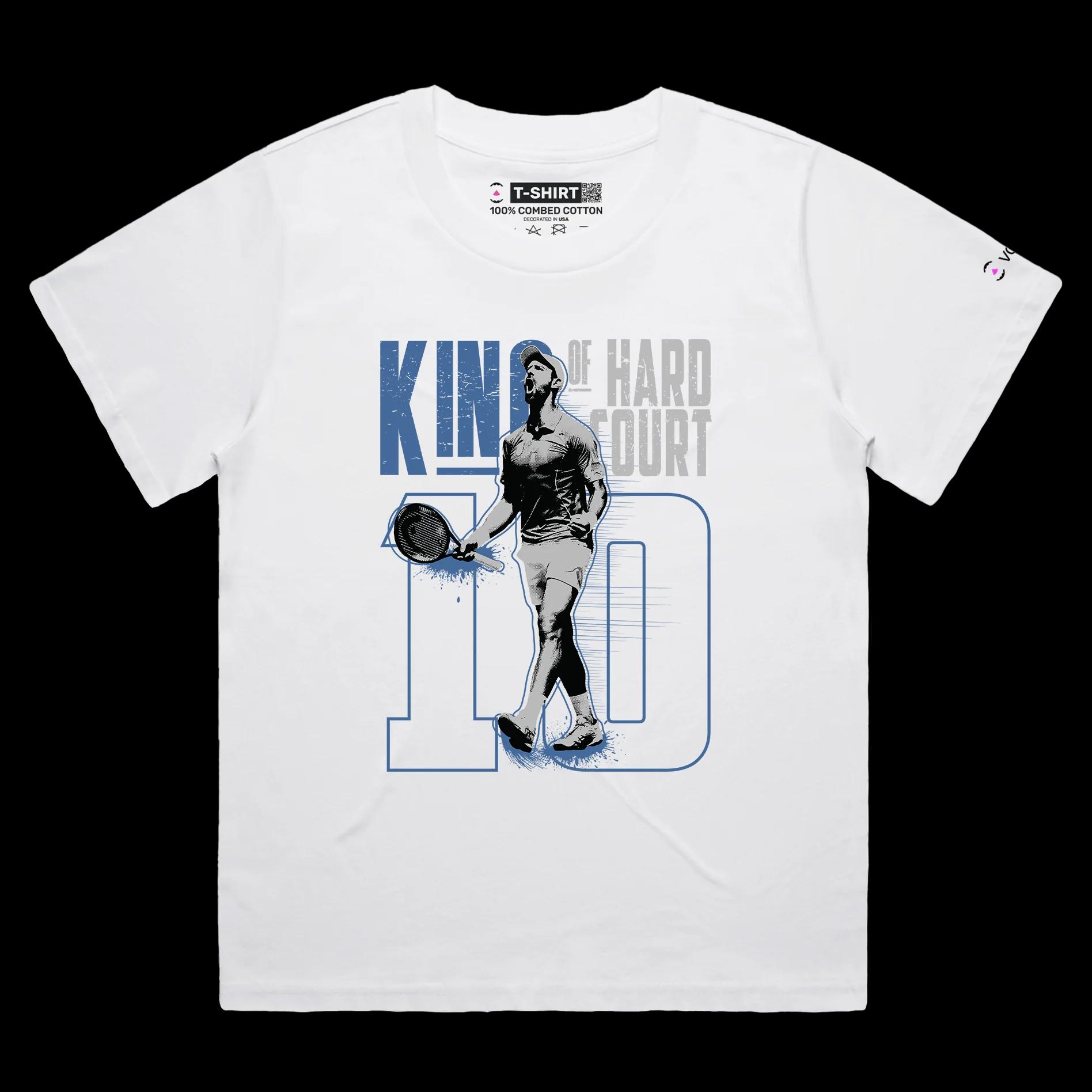 VOICEART White Female Loose Djokovic The King of Hardcourt Sports T-Shirt Premium Grand Slam Superstar Tee for Tennis Fans