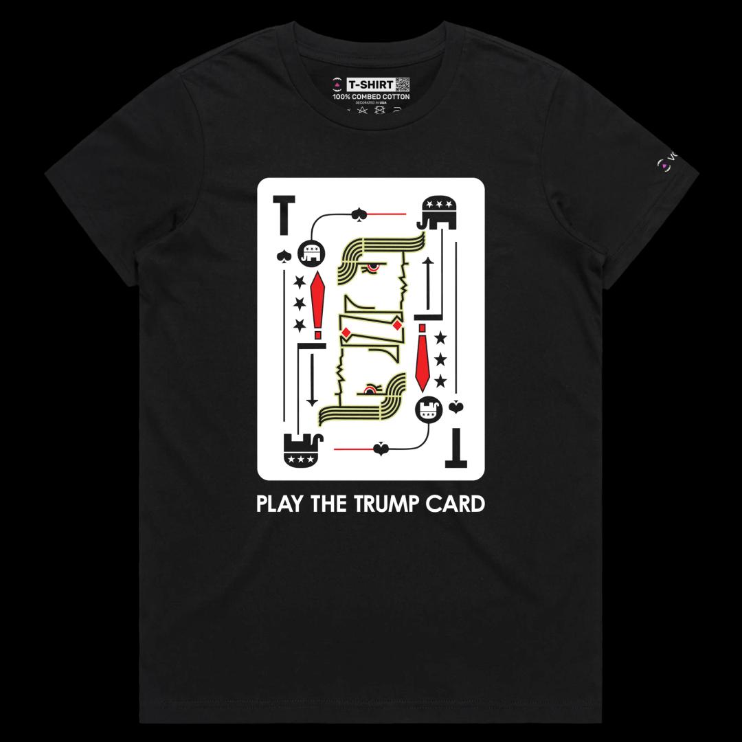 VOICEART Black Female Regular Donald Trump Funny Political Shirt Premium Quality Graphic MAGA 2024 Trump Card Tee