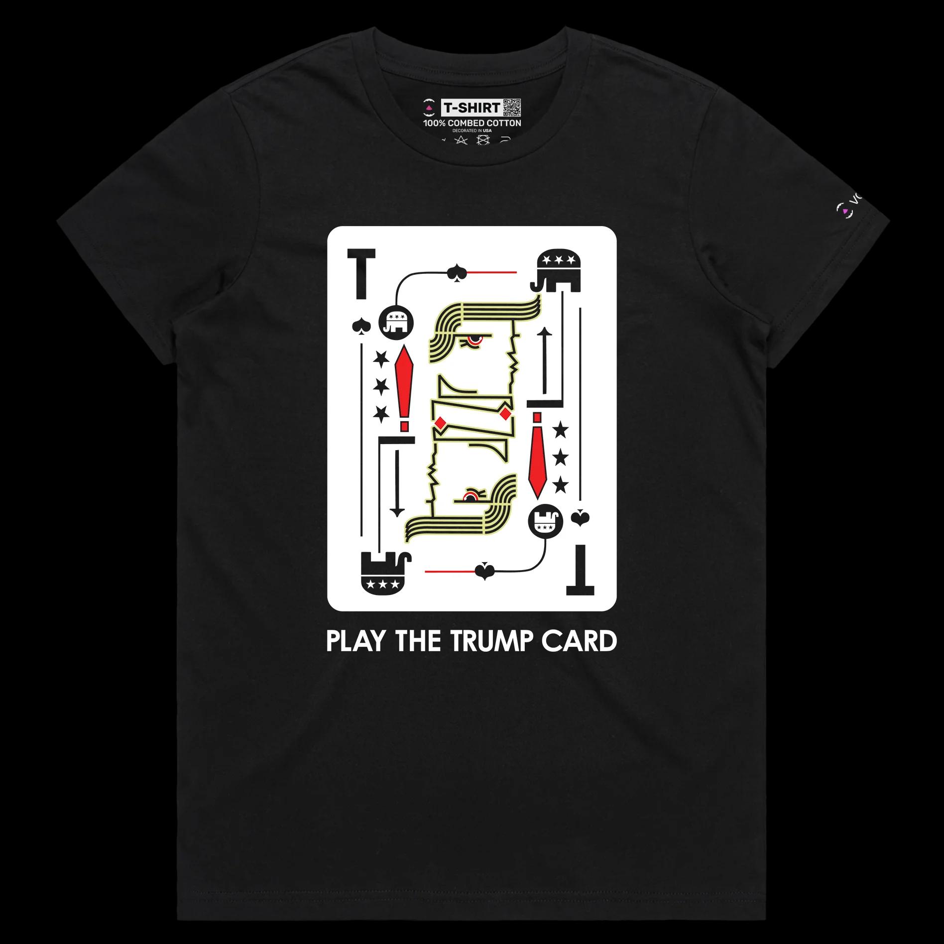 VOICEART Black Female Regular Donald Trump Funny Political Shirt Premium Quality Graphic MAGA 2024 Trump Card Tee
