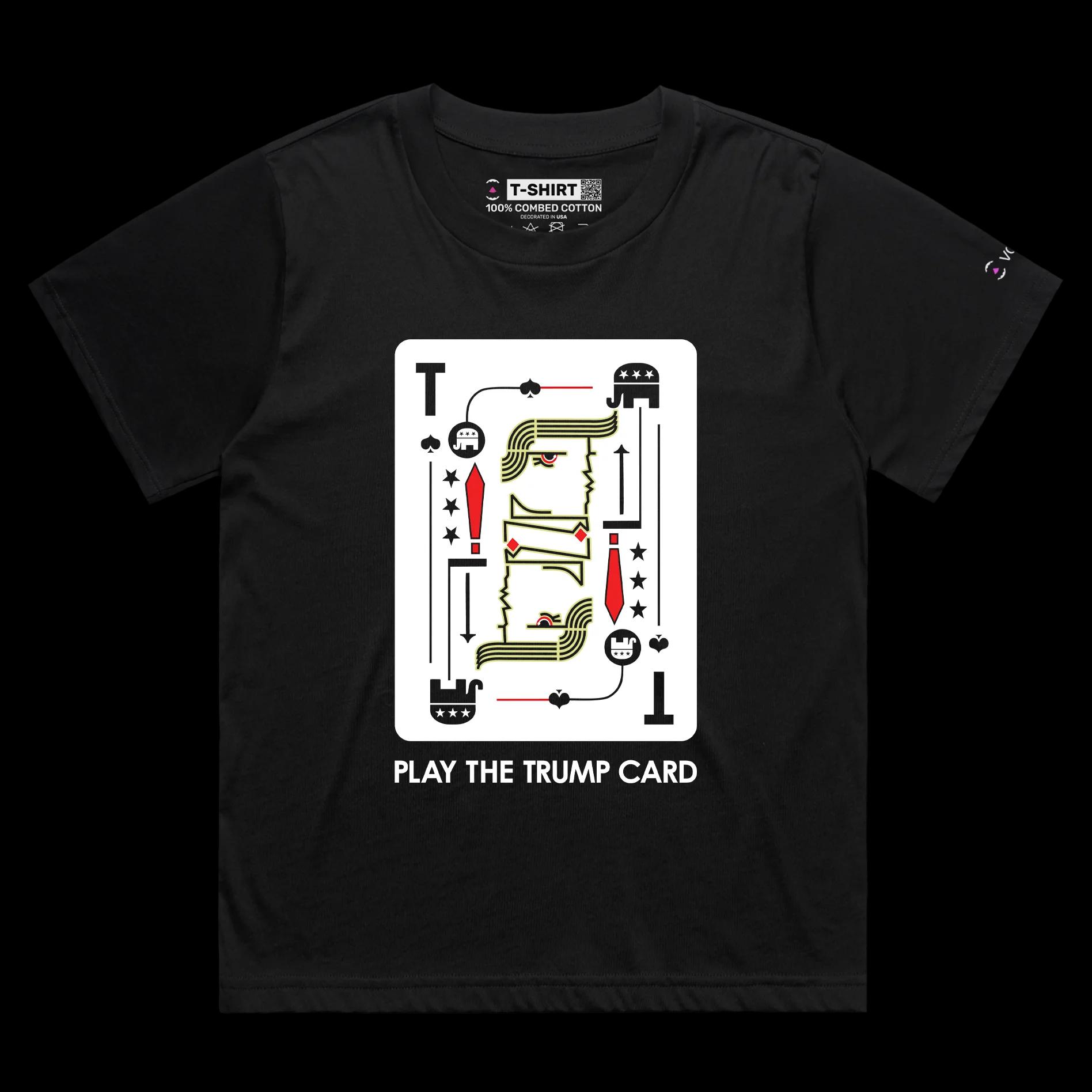 VOICEART Black Female Loose Donald Trump Funny Political Shirt Premium Quality Graphic MAGA 2024 Trump Card Tee