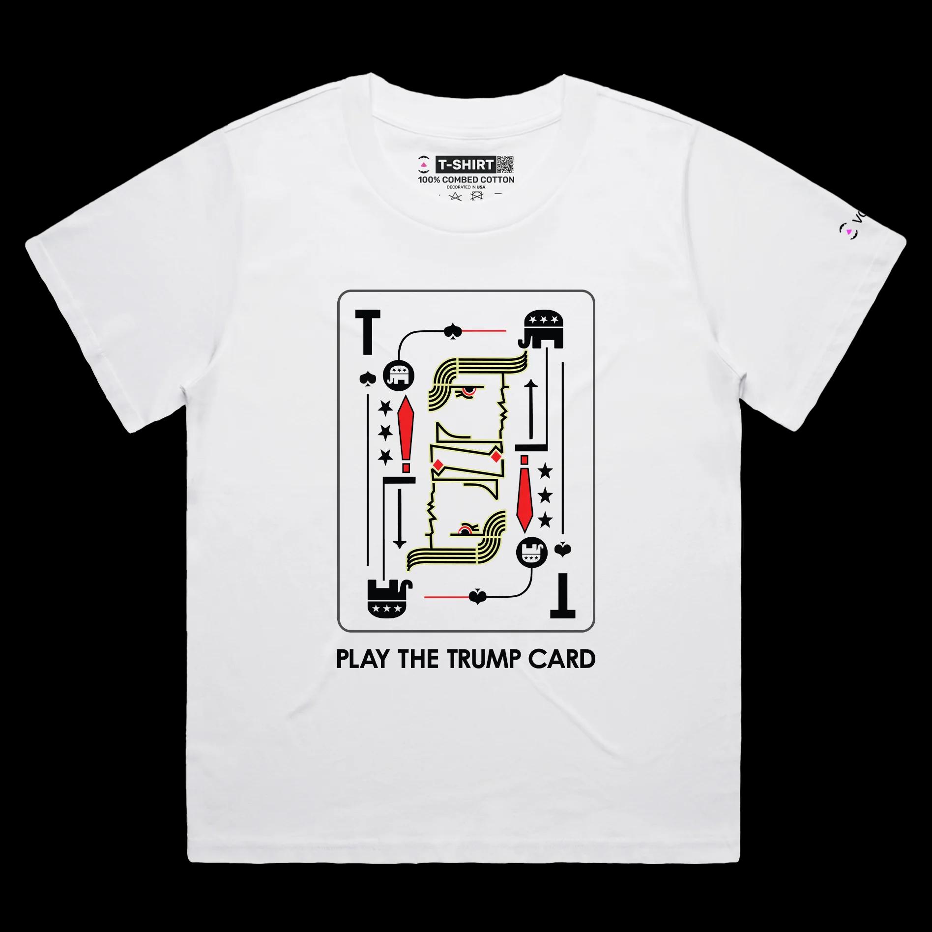 VOICEART White Female Loose Donald Trump Funny Political Shirt Premium Quality Graphic MAGA 2024 Trump Card Tee