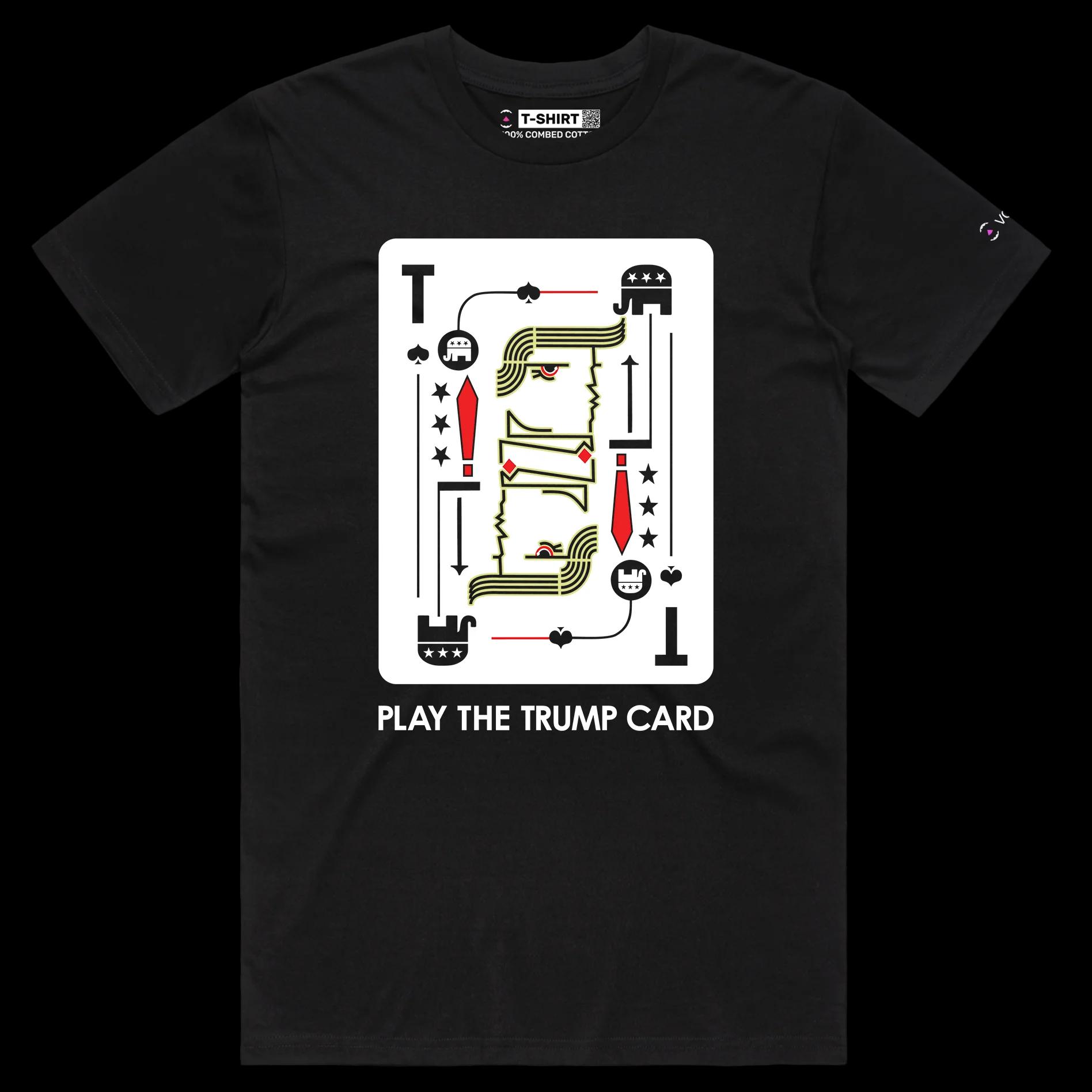 VOICEART Black Male Regular Donald Trump Funny Political Shirt Premium Quality Graphic MAGA 2024 Trump Card Tee