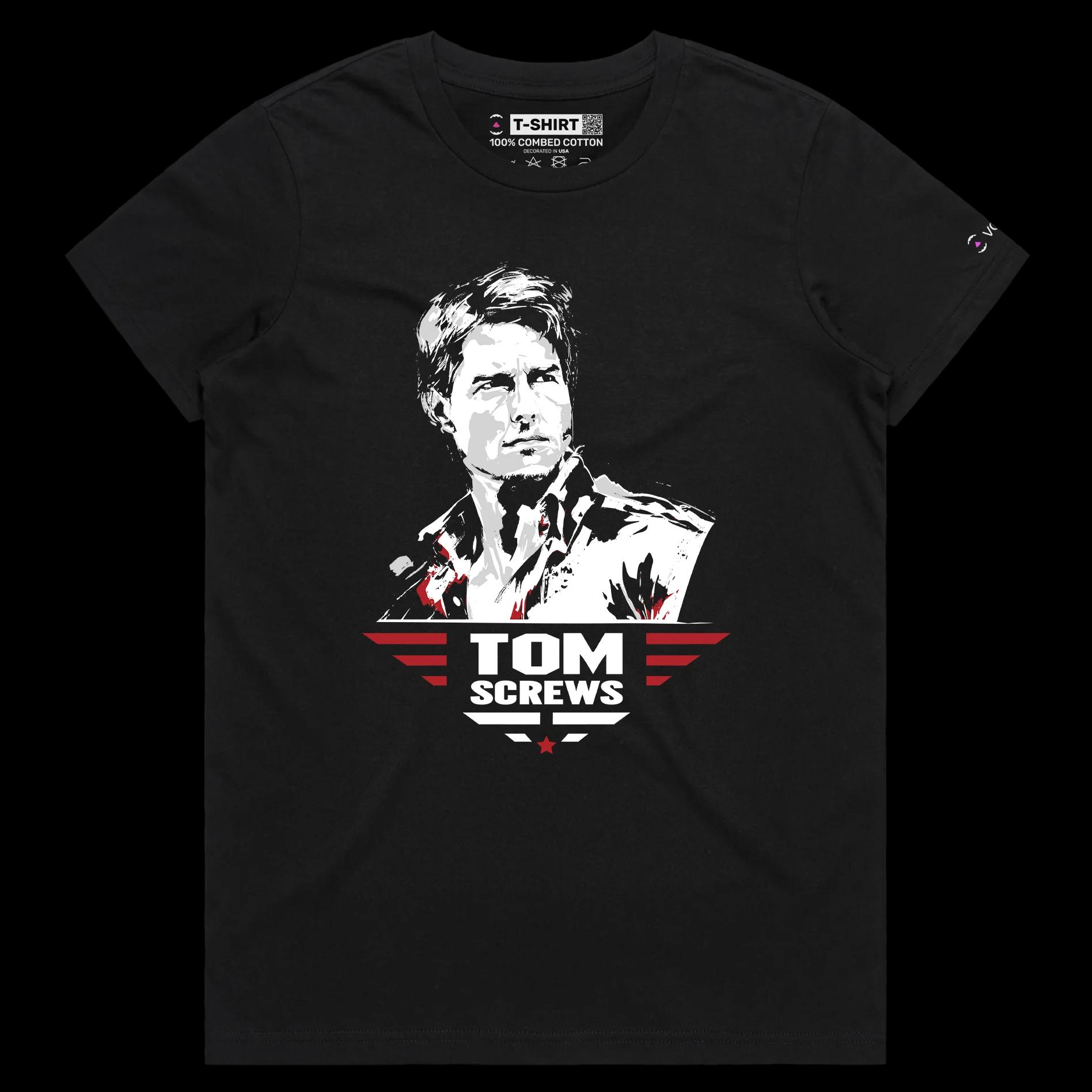 VOICEART Black Female Regular Cruise Becomes Tom Screws Funny Action Star Shirt with Premium Design Top Gun Movie Graphic Tee