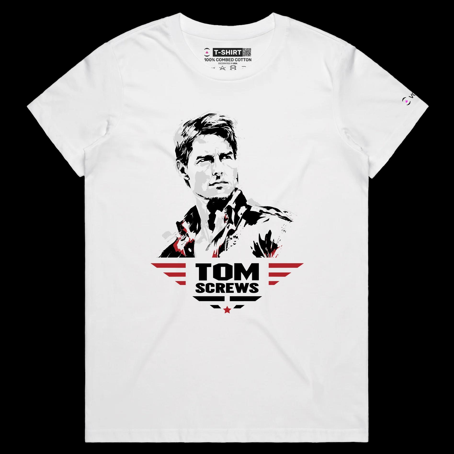 VOICEART White Female Regular Cruise Becomes Tom Screws Funny Action Star Shirt with Premium Design Top Gun Movie Graphic Tee