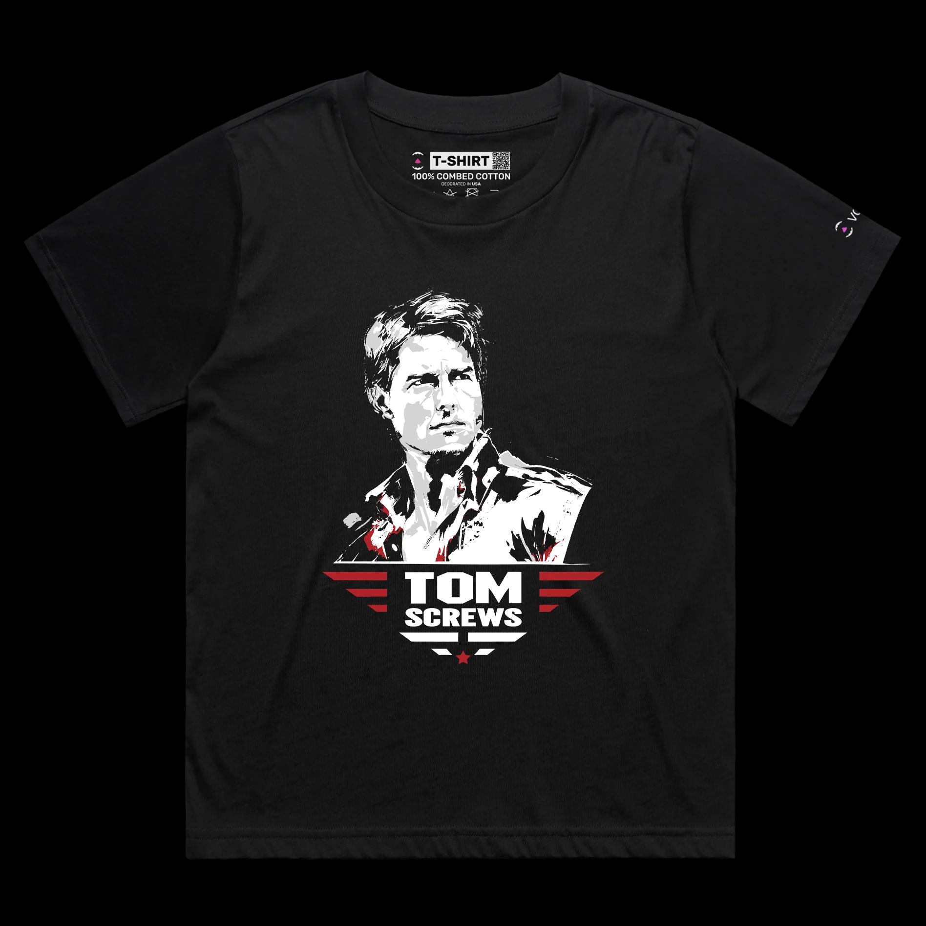 VOICEART Black Female Loose Cruise Becomes Tom Screws Funny Action Star Shirt with Premium Design Top Gun Movie Graphic Tee