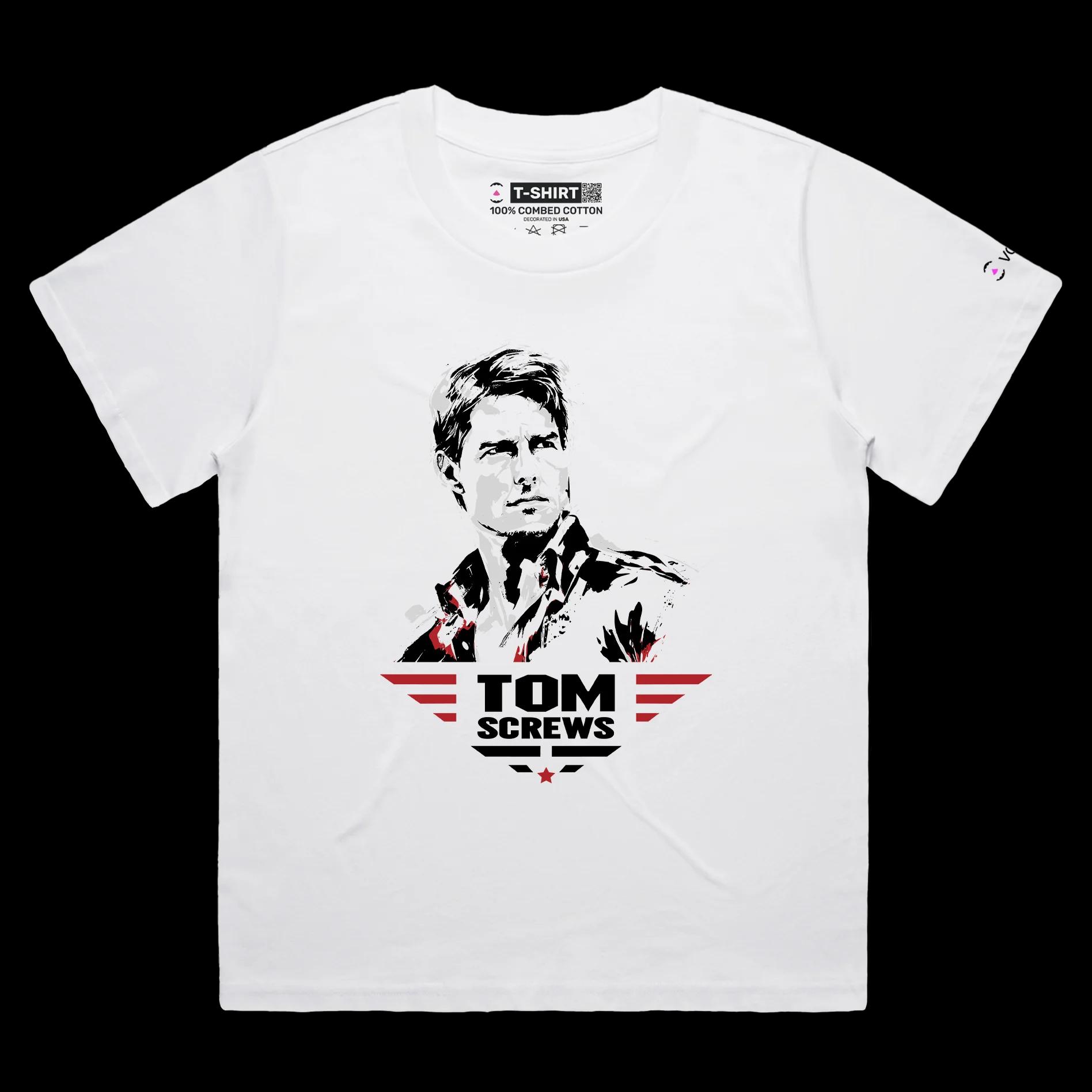 VOICEART White Female Loose Cruise Becomes Tom Screws Funny Action Star Shirt with Premium Design Top Gun Movie Graphic Tee