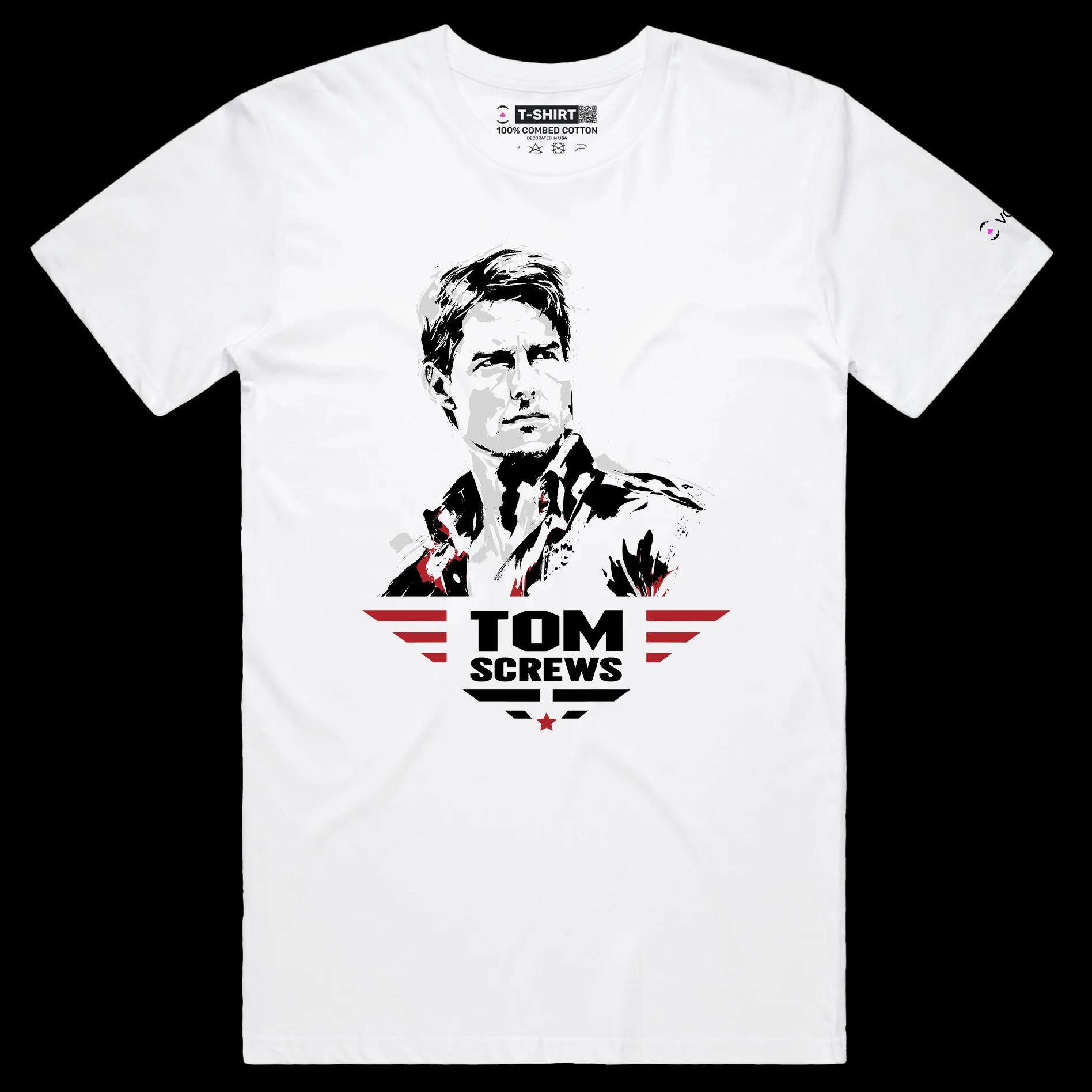 VOICEART White Male Regular Cruise Becomes Tom Screws Funny Action Star Shirt with Premium Design Top Gun Movie Graphic Tee