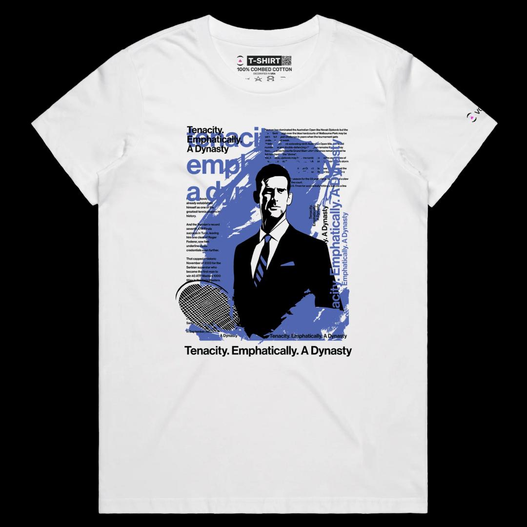 VOICEART White Female Regular The Classy GOAT Djokovic Sports Shirt Premium Graphic Design Own Superstar Tee for Tennis Fans