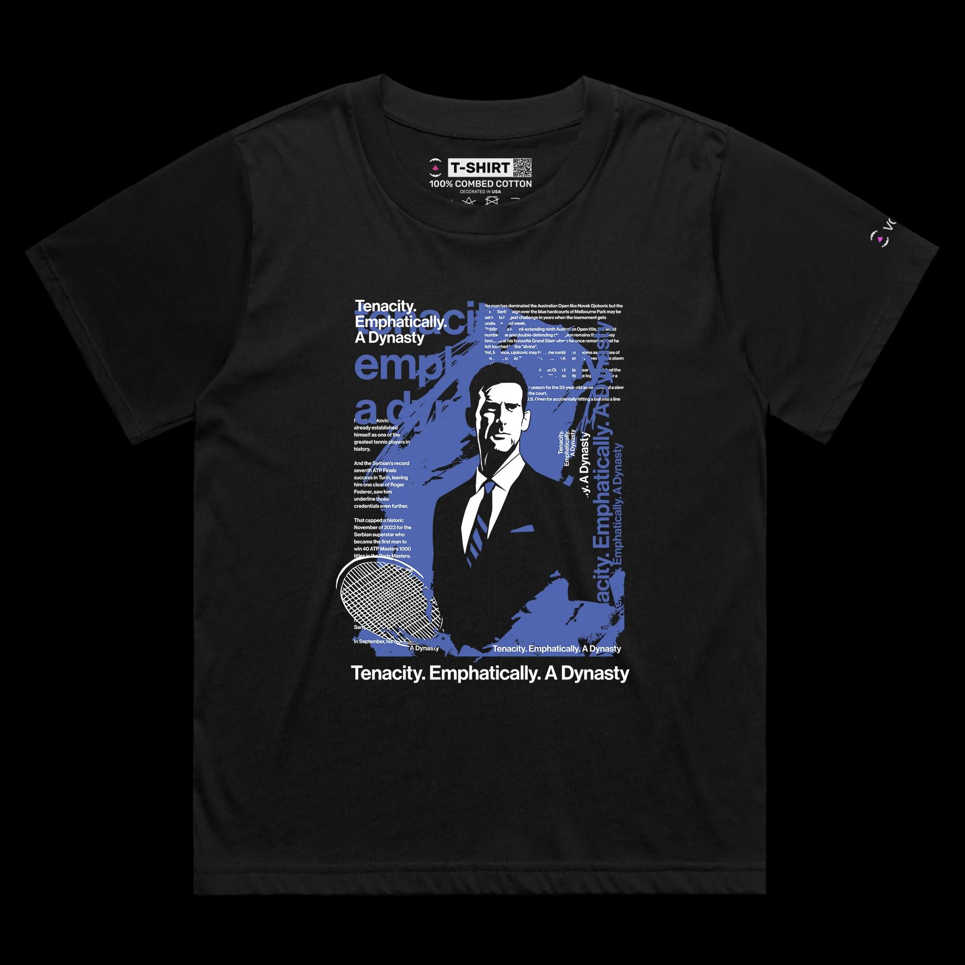 VOICEART Black Female Loose The Classy GOAT Djokovic Sports Shirt Premium Graphic Design Own Superstar Tee for Tennis Fans
