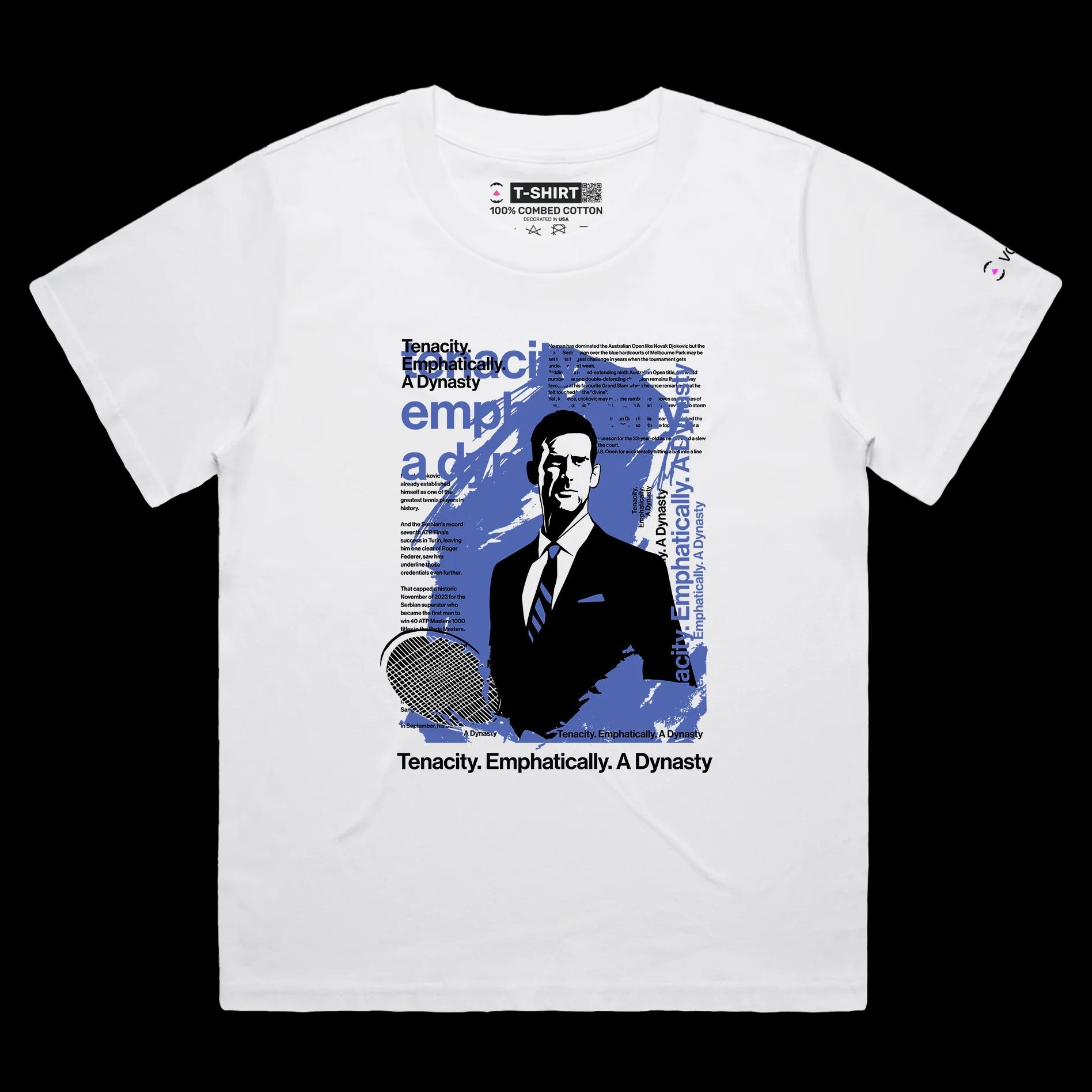 VOICEART White Female Loose The Classy GOAT Djokovic Sports Shirt Premium Graphic Design Own Superstar Tee for Tennis Fans