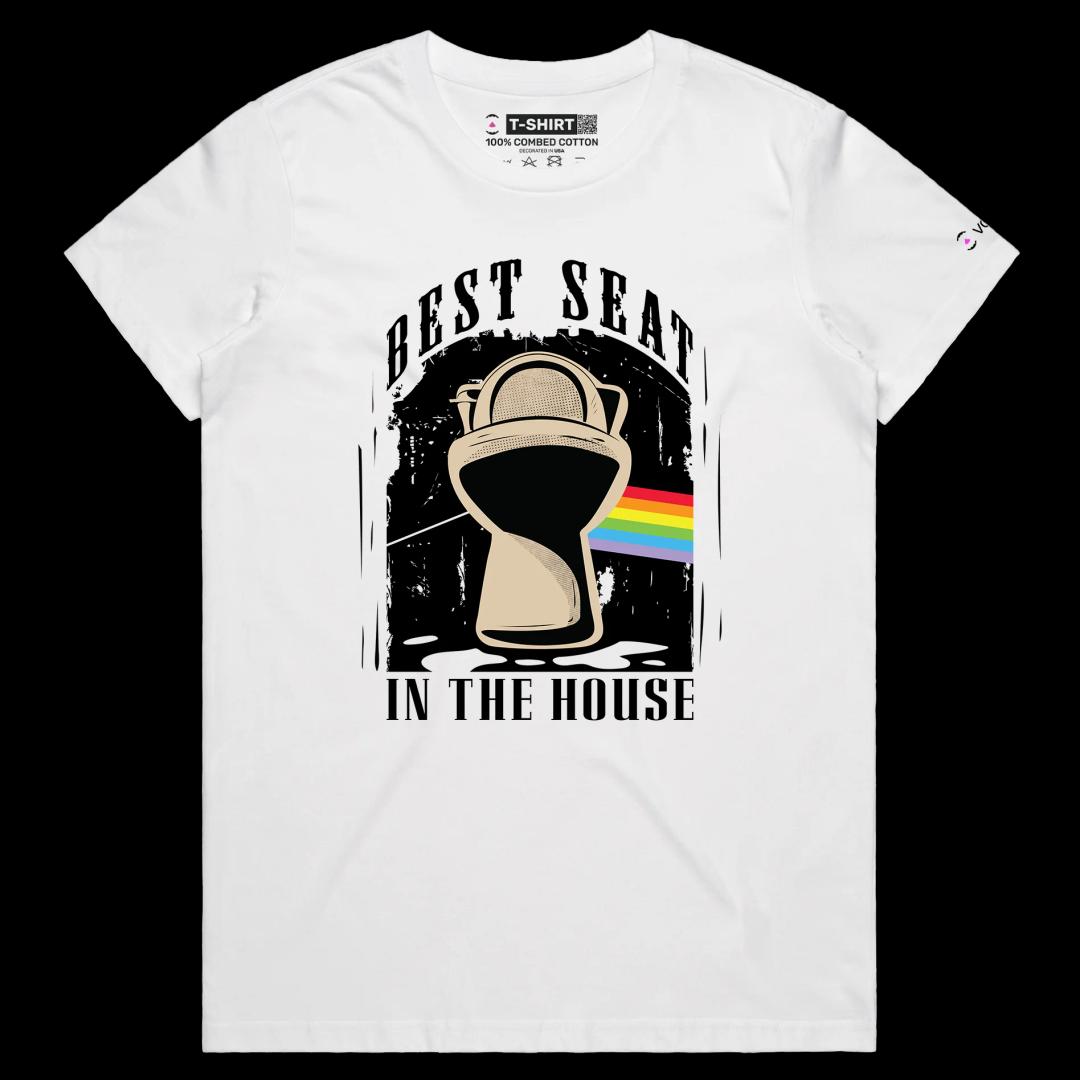 VOICEART White Female Regular Toilet Seat Funny T-Shirt Premium Quality Graphic Design Throne Of The House Tee with Wordplay