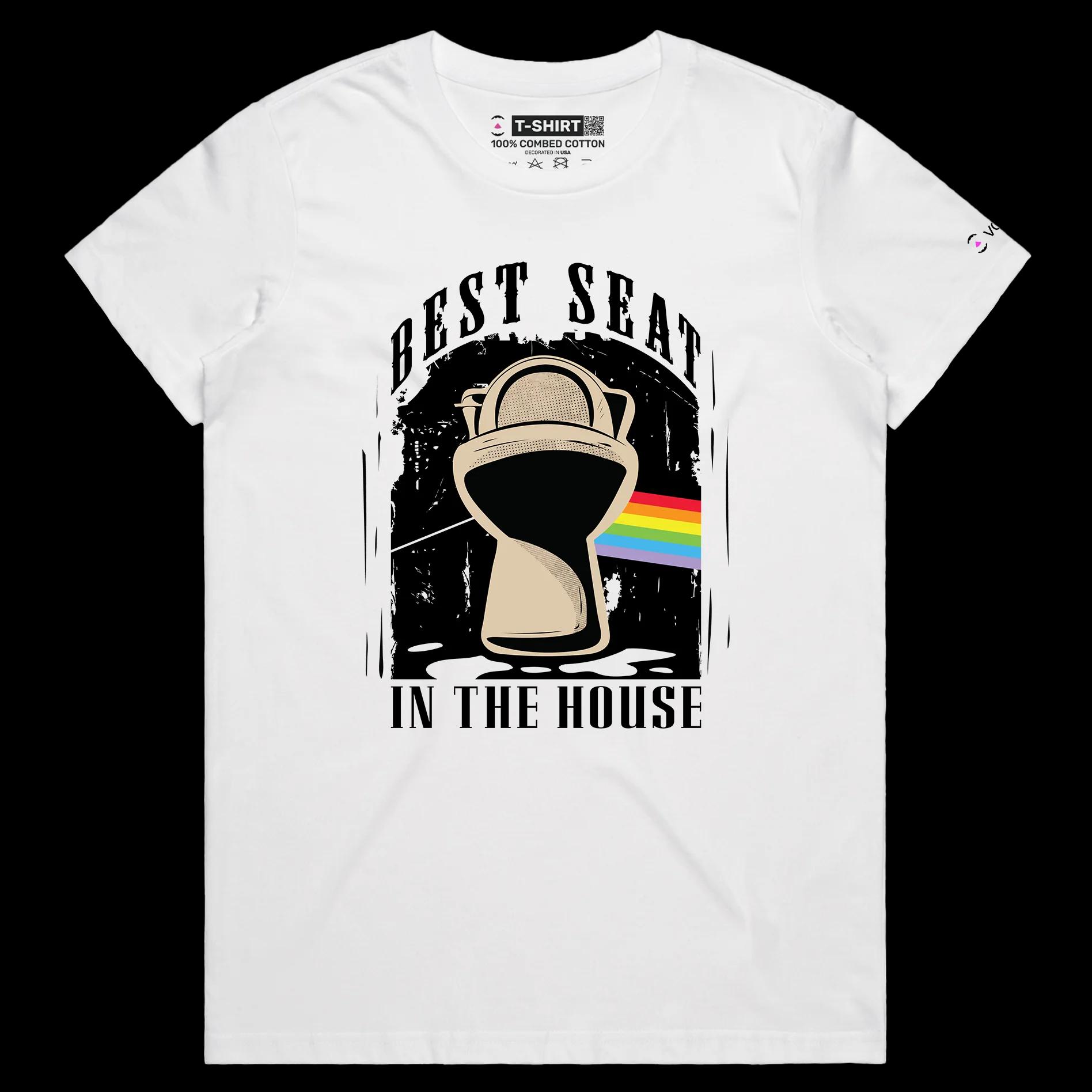 VOICEART White Female Regular Toilet Seat Funny T-Shirt Premium Quality Graphic Design Throne Of The House Tee with Wordplay