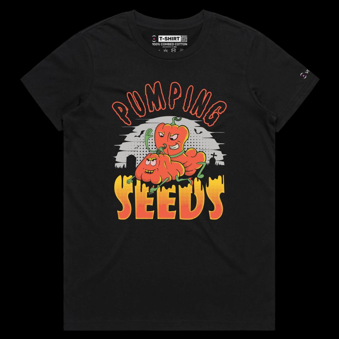 VOICEART Black Female Regular Humping Pumpkins Funny T-Shirt with Premium Quality Vintage Graphic Design Halloween