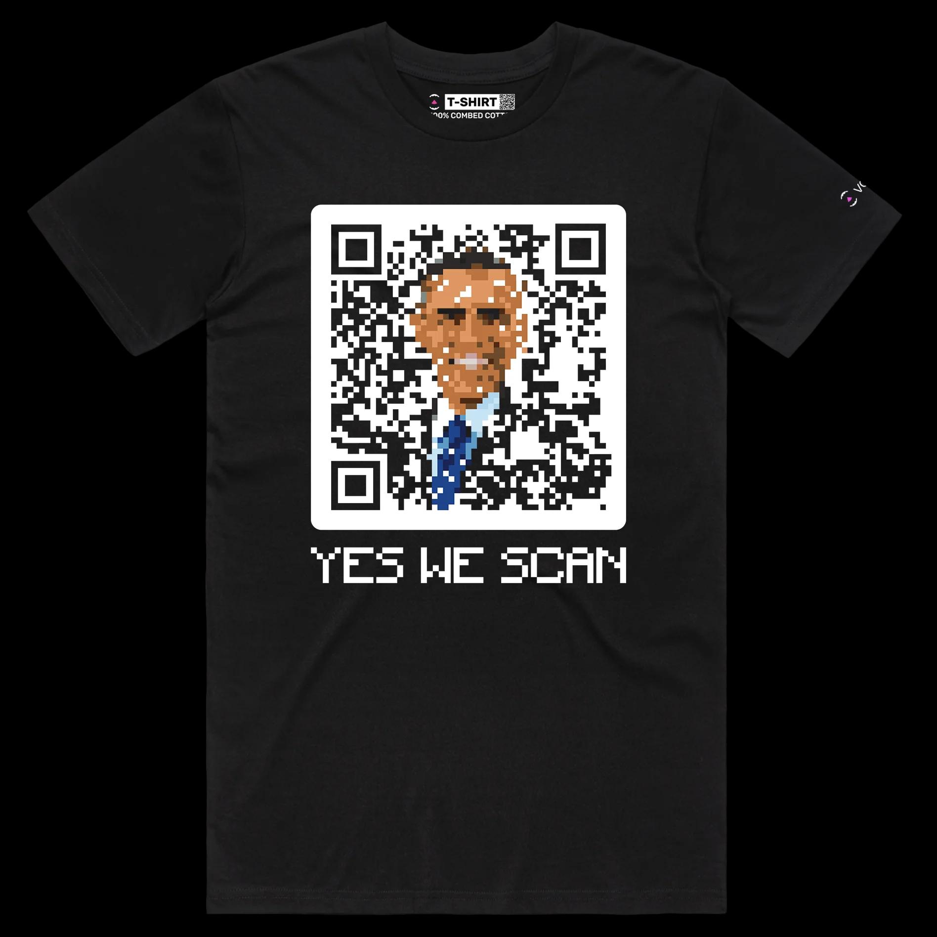 VOICEART Black Male Regular Barack Obama QR Code Funny Politics T-Shirt Premium Graphic Uncle Sam is Watching Tee