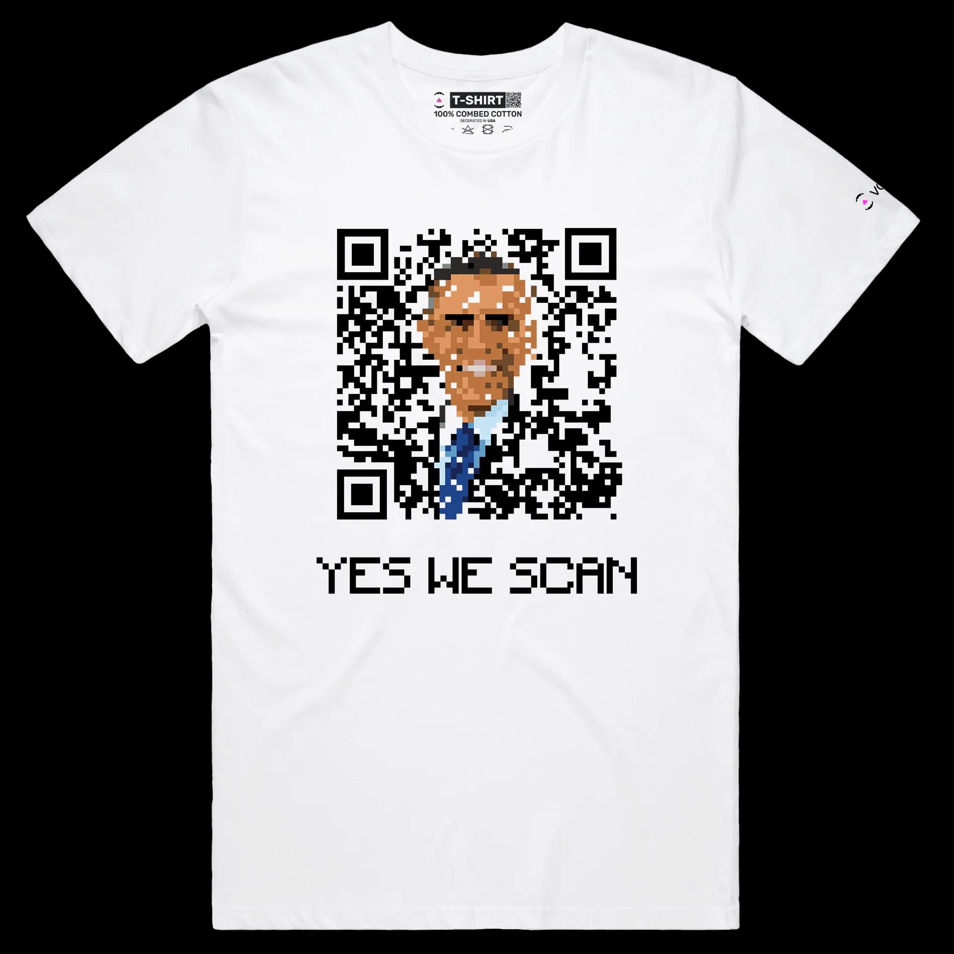 VOICEART White Male Regular Barack Obama QR Code Funny Politics T-Shirt Premium Graphic Uncle Sam is Watching Tee