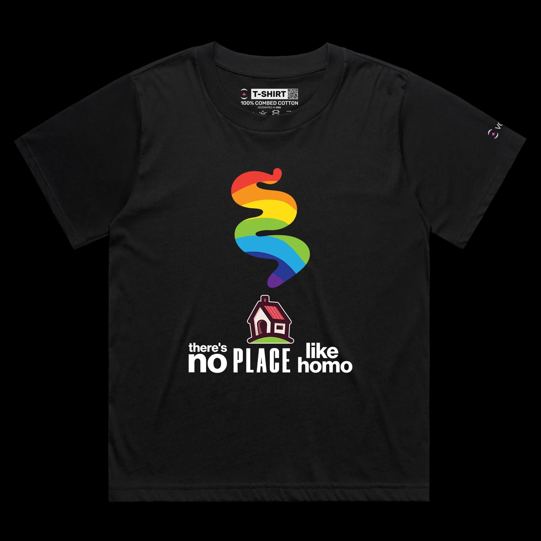 VOICEART Black Female Loose No Place Like Home Funny Gay T-Shirt with Premium Graphic Design LGBTQ Rainbow Alliance Tee
