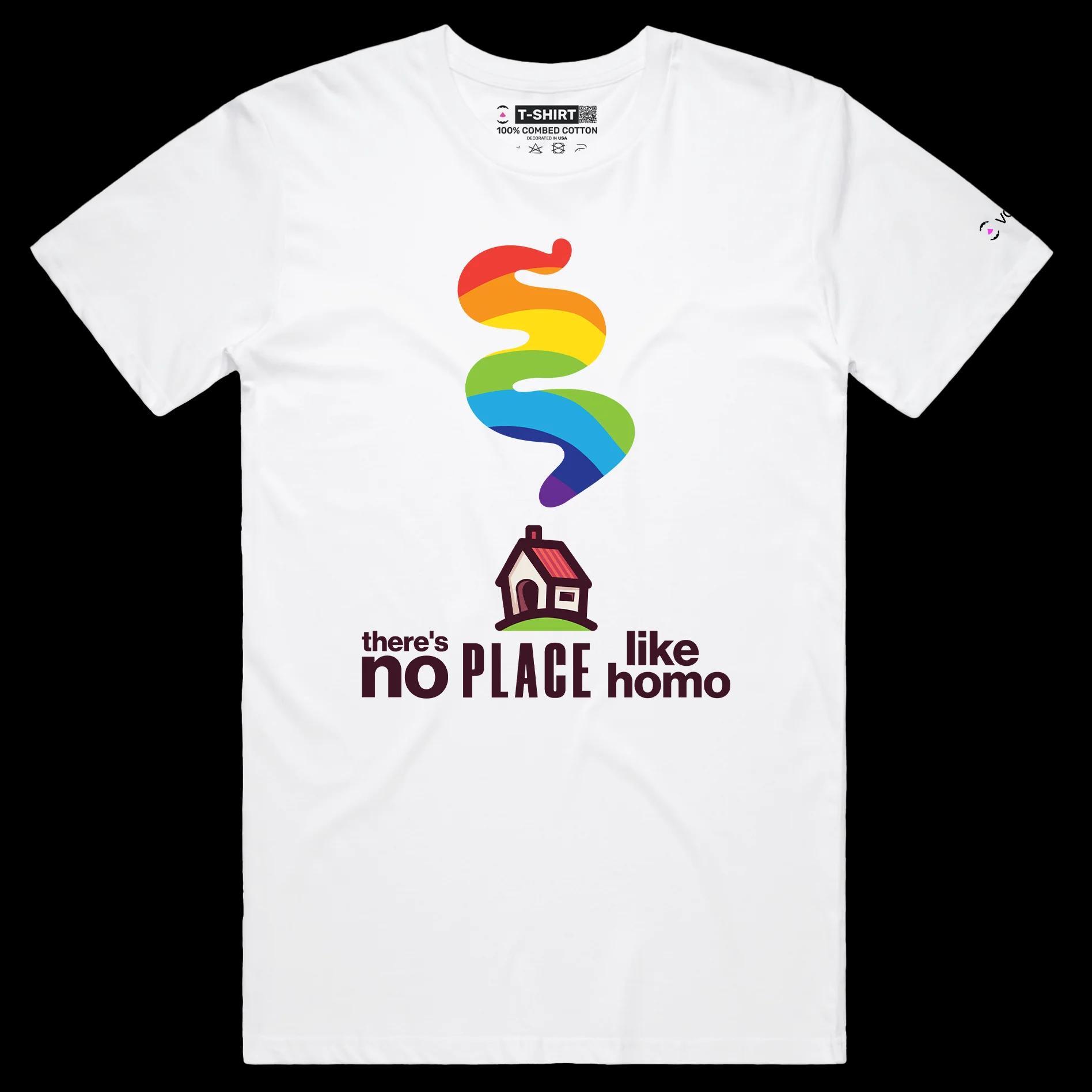 VOICEART White Male Regular No Place Like Home Funny Gay T-Shirt with Premium Graphic Design LGBTQ Rainbow Alliance Tee