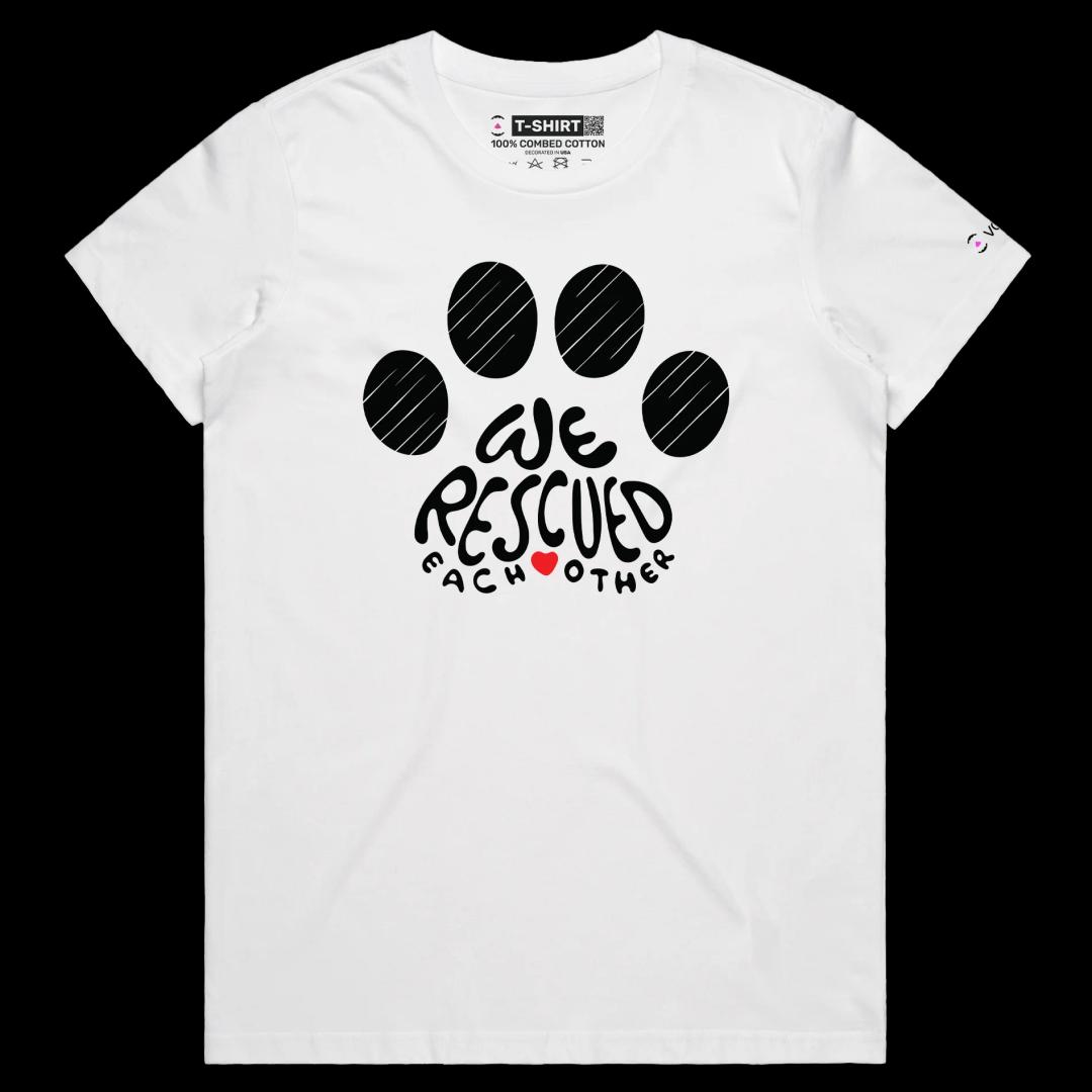 VOICEART White Female Regular Dogs and Cats Rescue and Adoption T-Shirt with Premium Quality Graphic Design Animal Tee v1