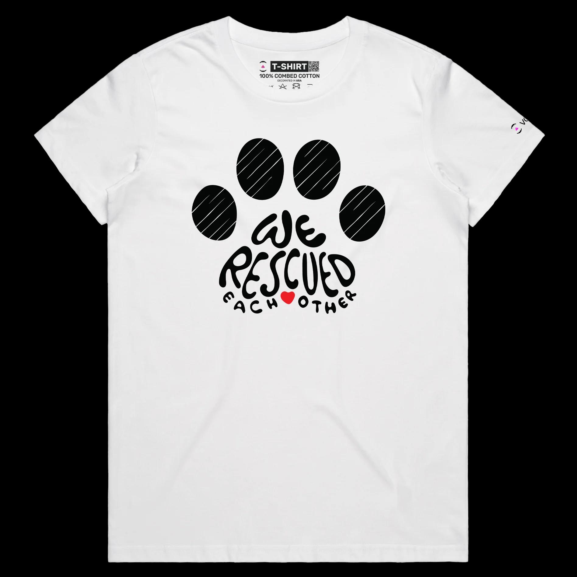 VOICEART White Female Regular Dogs and Cats Rescue and Adoption T-Shirt with Premium Quality Graphic Design Animal Tee v1