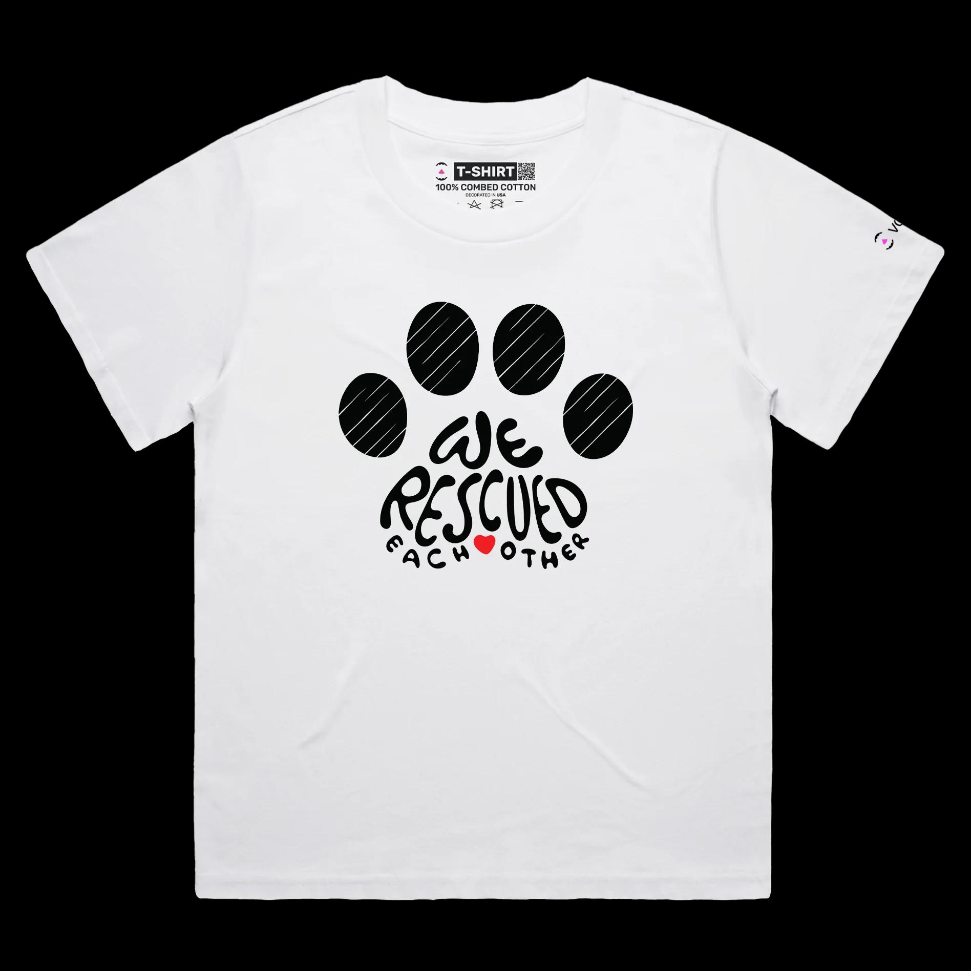 VOICEART White Female Loose Dogs and Cats Rescue and Adoption T-Shirt with Premium Quality Graphic Design Animal Tee v1