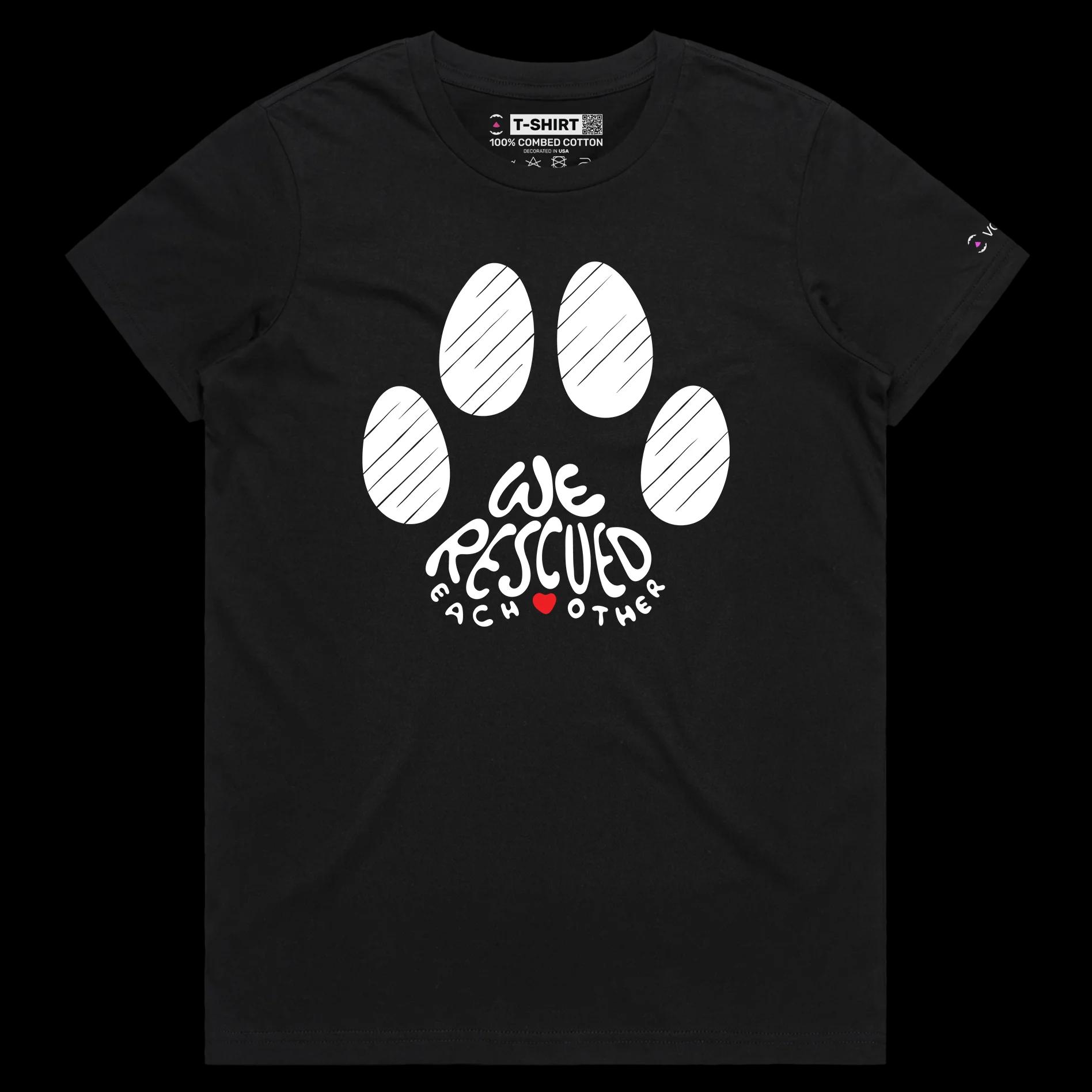 VOICEART Black Female Regular Dogs and Cats Rescue and Adoption T-Shirt with Premium Quality Graphic Design Animal Tee v2