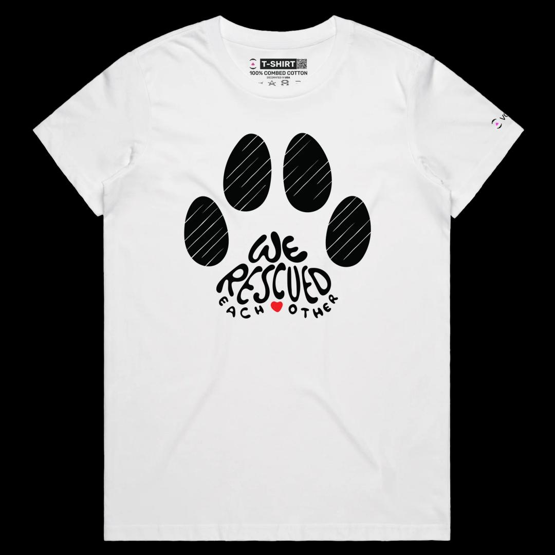 VOICEART White Female Regular Dogs and Cats Rescue and Adoption T-Shirt with Premium Quality Graphic Design Animal Tee v2