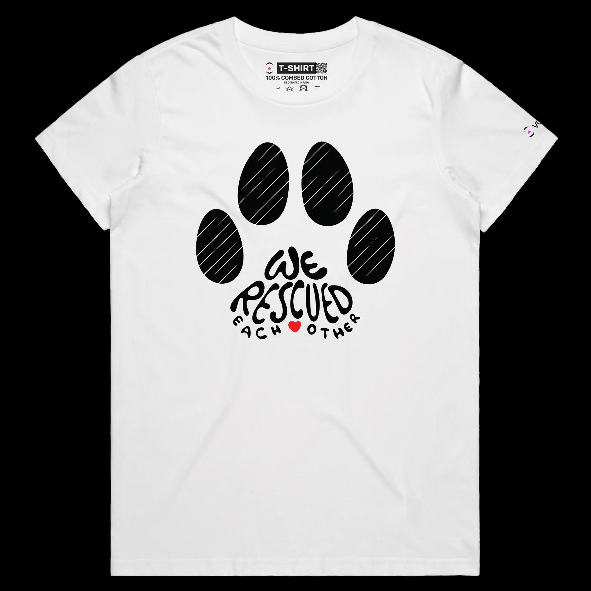 VOICEART White Female Regular Dogs and Cats Rescue and Adoption T-Shirt with Premium Quality Graphic Design Animal Tee v2
