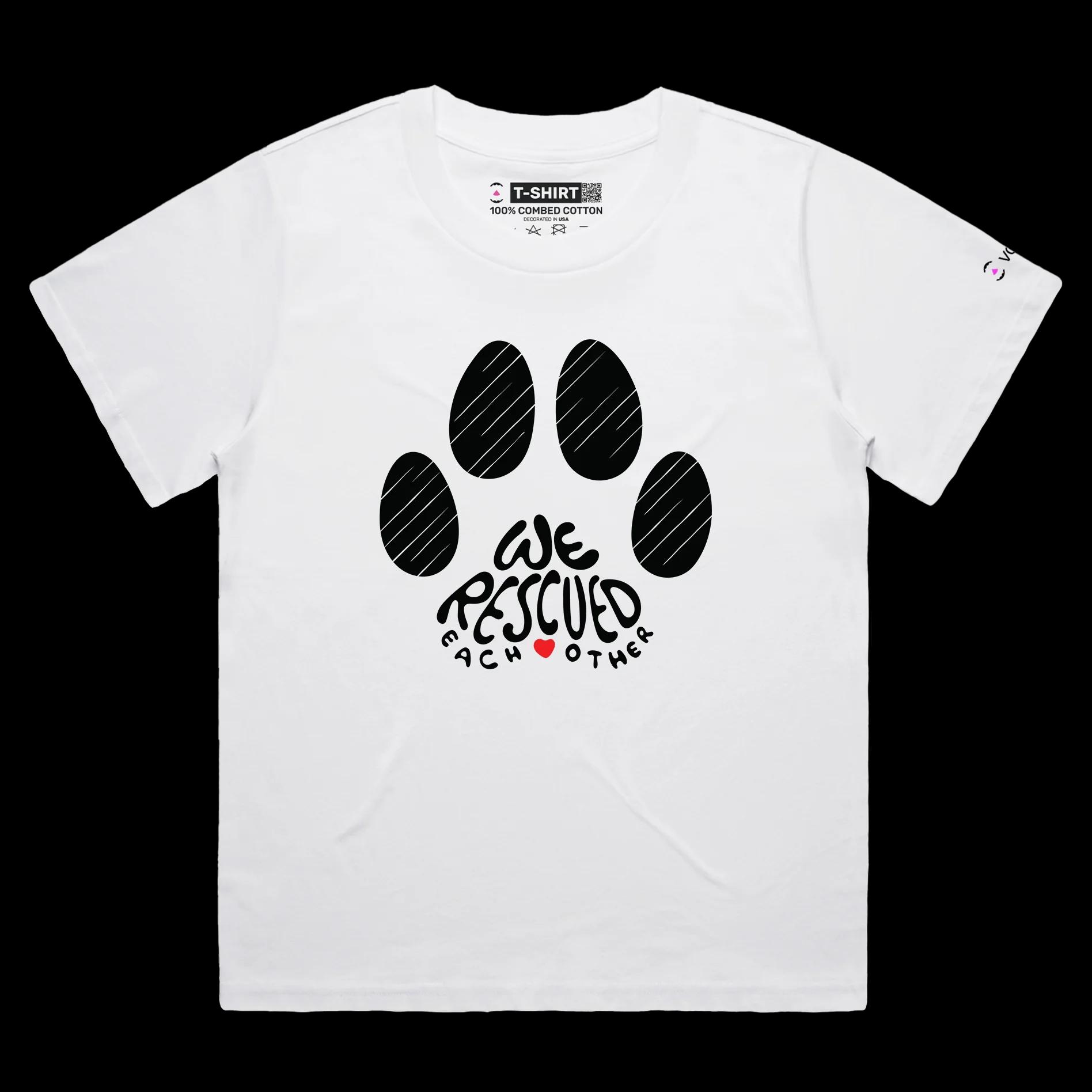 VOICEART White Female Loose Dogs and Cats Rescue and Adoption T-Shirt with Premium Quality Graphic Design Animal Tee v2