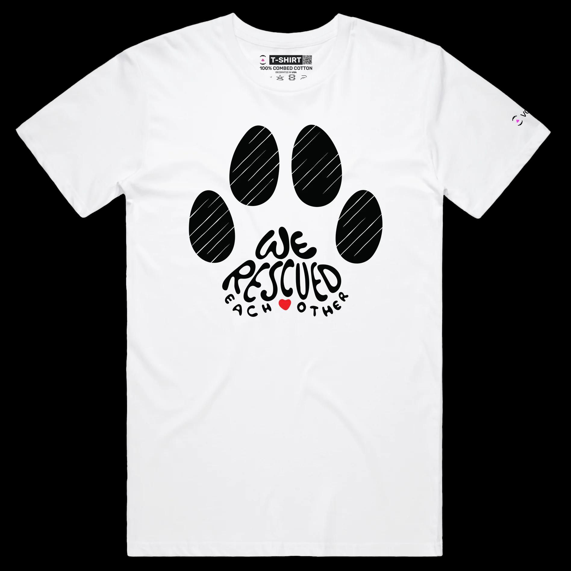 VOICEART White Male Regular Dogs and Cats Rescue and Adoption T-Shirt with Premium Quality Graphic Design Animal Tee v2