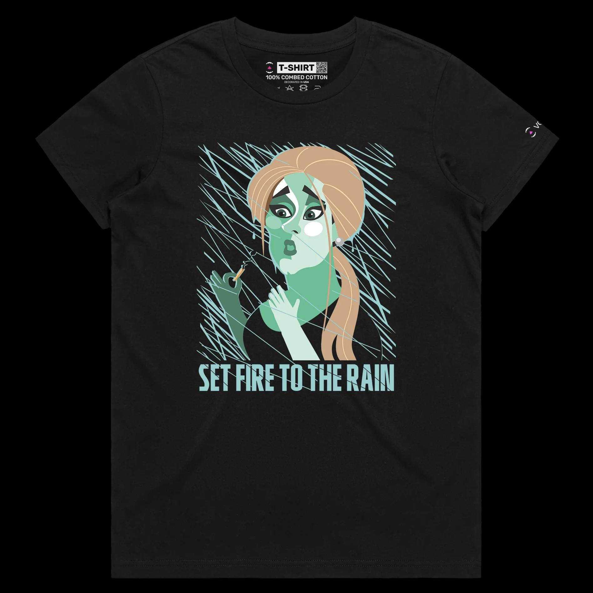 VOICEART Black Female Regular Adele Holding Matchstick in the Rain Funny T-Shirt with Premium Graphic Popular Musician Tee