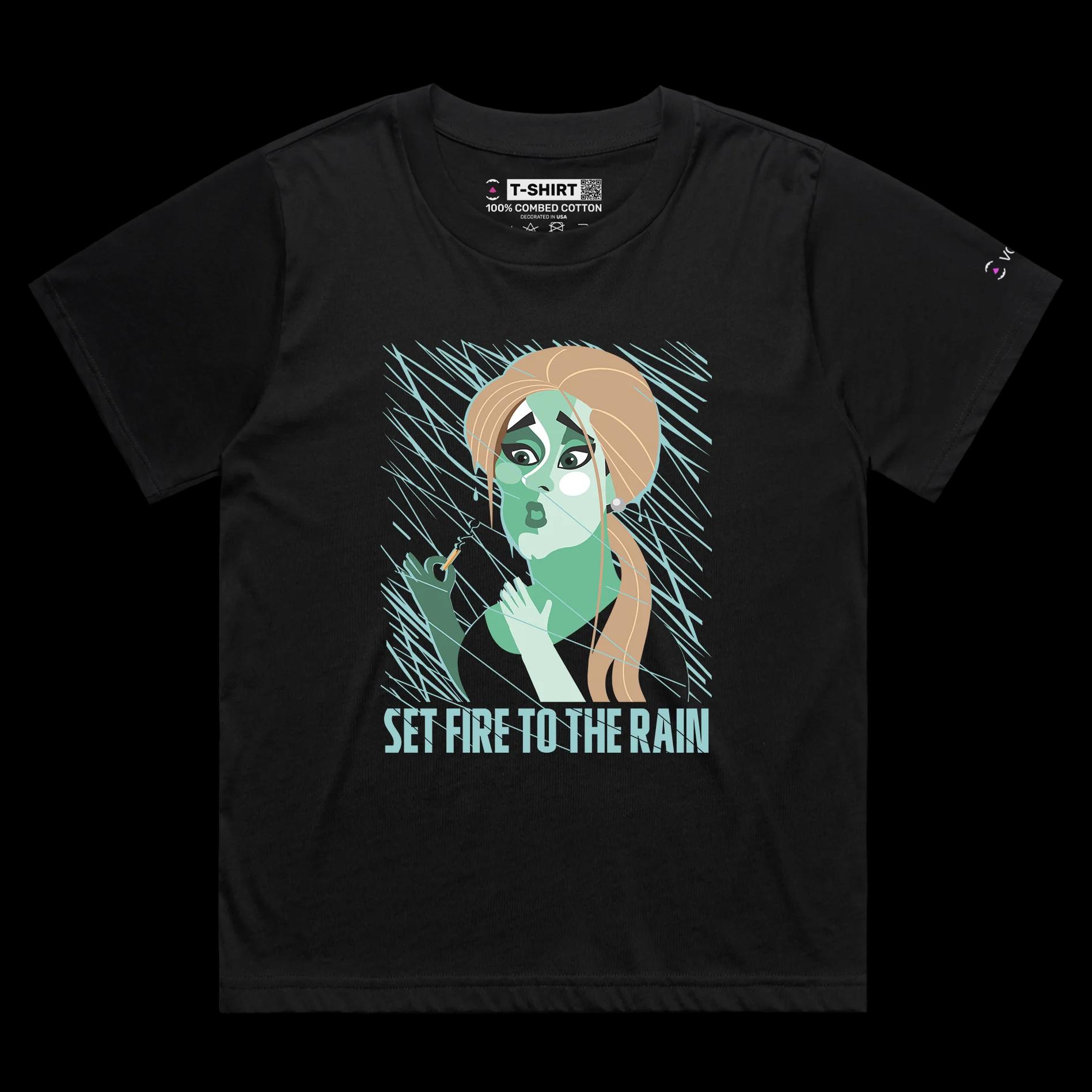 VOICEART Black Female Loose Adele Holding Matchstick in the Rain Funny T-Shirt with Premium Graphic Popular Musician Tee