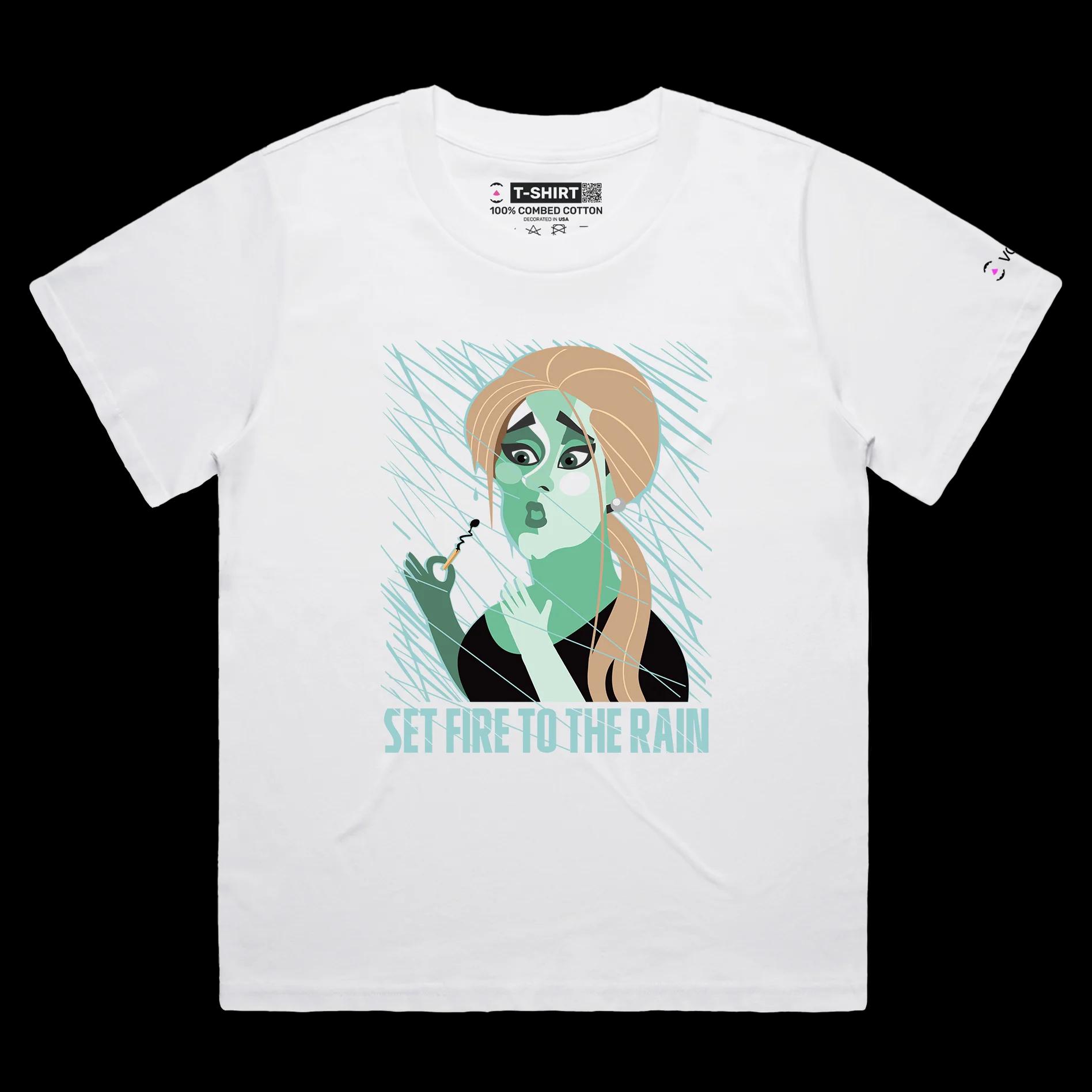 VOICEART White Female Loose Adele Holding Matchstick in the Rain Funny T-Shirt with Premium Graphic Popular Musician Tee