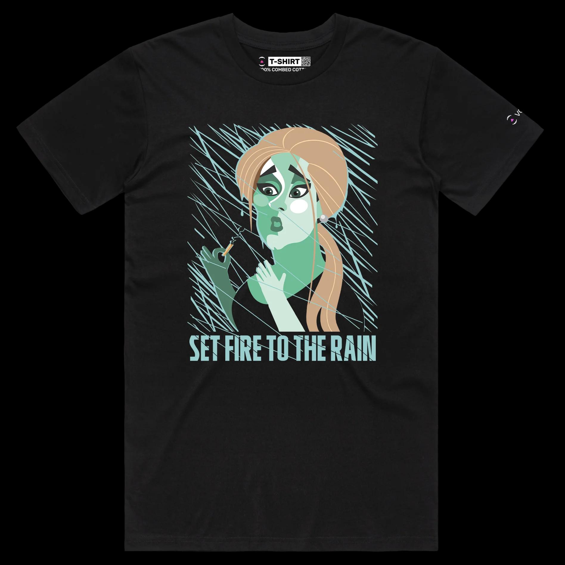 VOICEART Black Male Regular Adele Holding Matchstick in the Rain Funny T-Shirt with Premium Graphic Popular Musician Tee