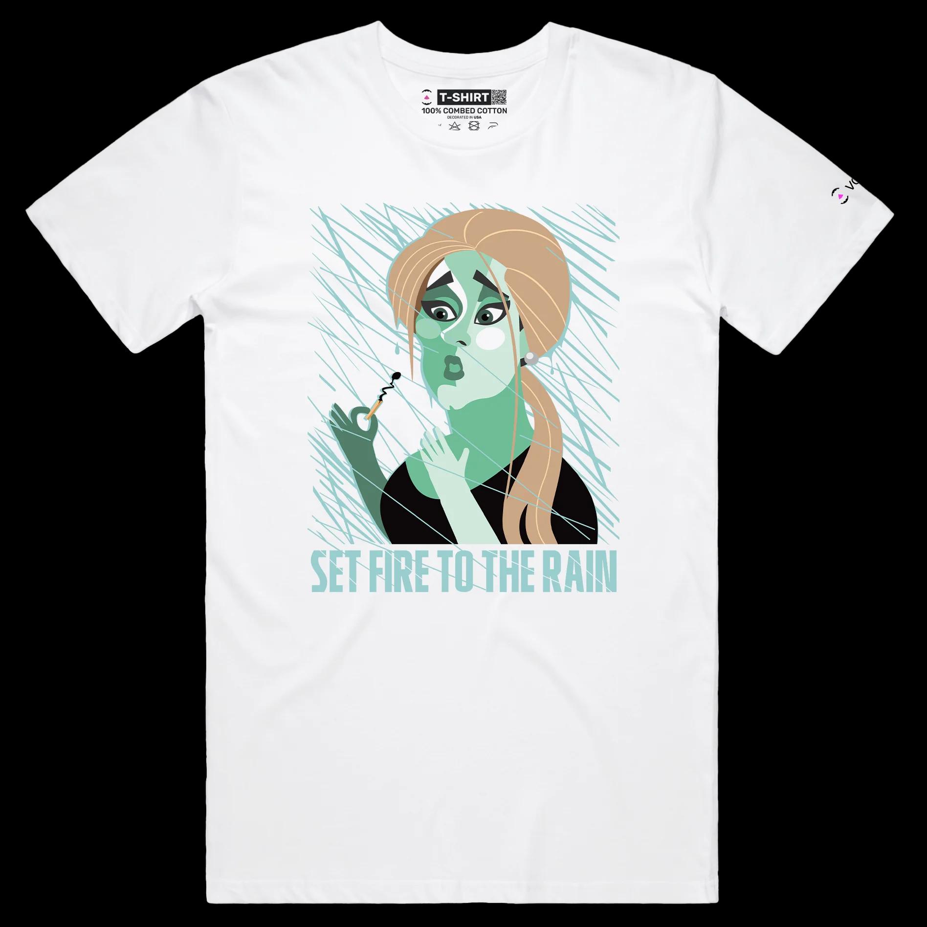 VOICEART White Male Regular Adele Holding Matchstick in the Rain Funny T-Shirt with Premium Graphic Popular Musician Tee