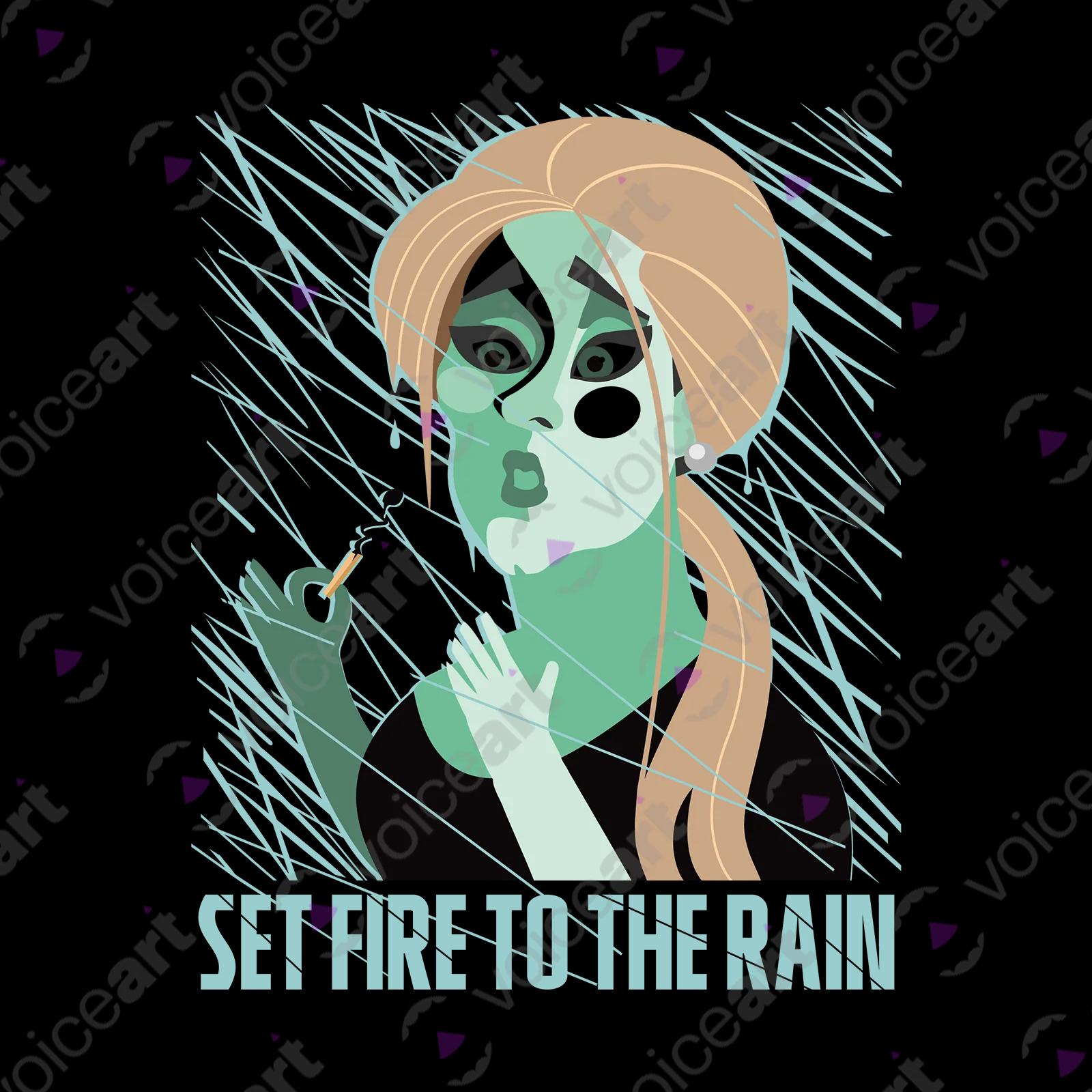 VOICEART White Watermark Adele Holding Matchstick in the Rain Funny T-Shirt with Premium Graphic Popular Musician Tee
