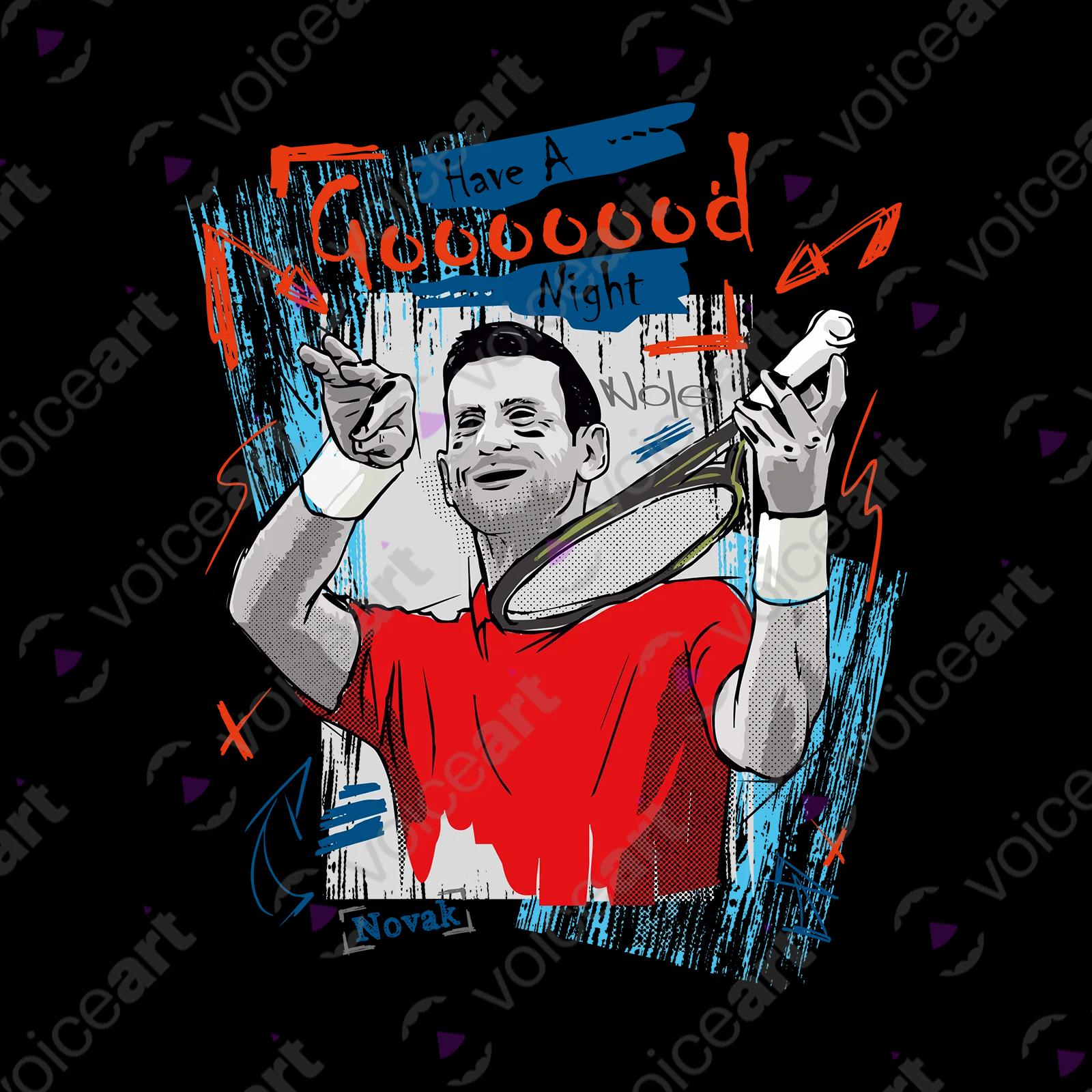 VOICEART White Watermark The GOAT Djokovic Good Night Sports T-Shirt Premium Quality Tennis Superstar Fans Tee